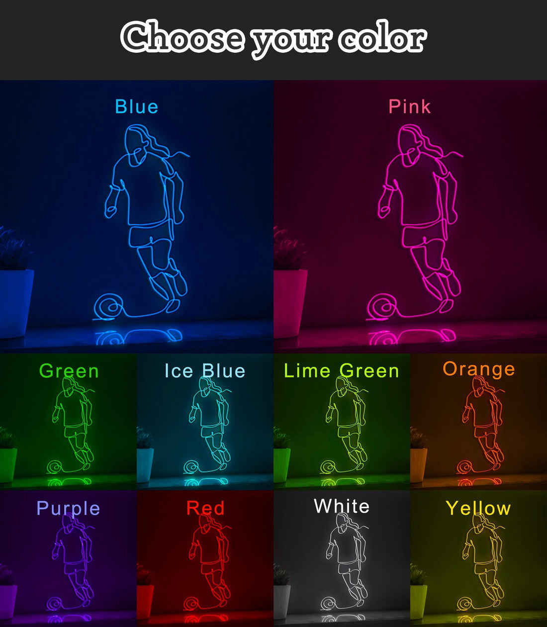 Women Football Player EL Wire Neon Sign, Sports Theme Neon Light for Soccer Fans & Female Athlete Advocacy Decor