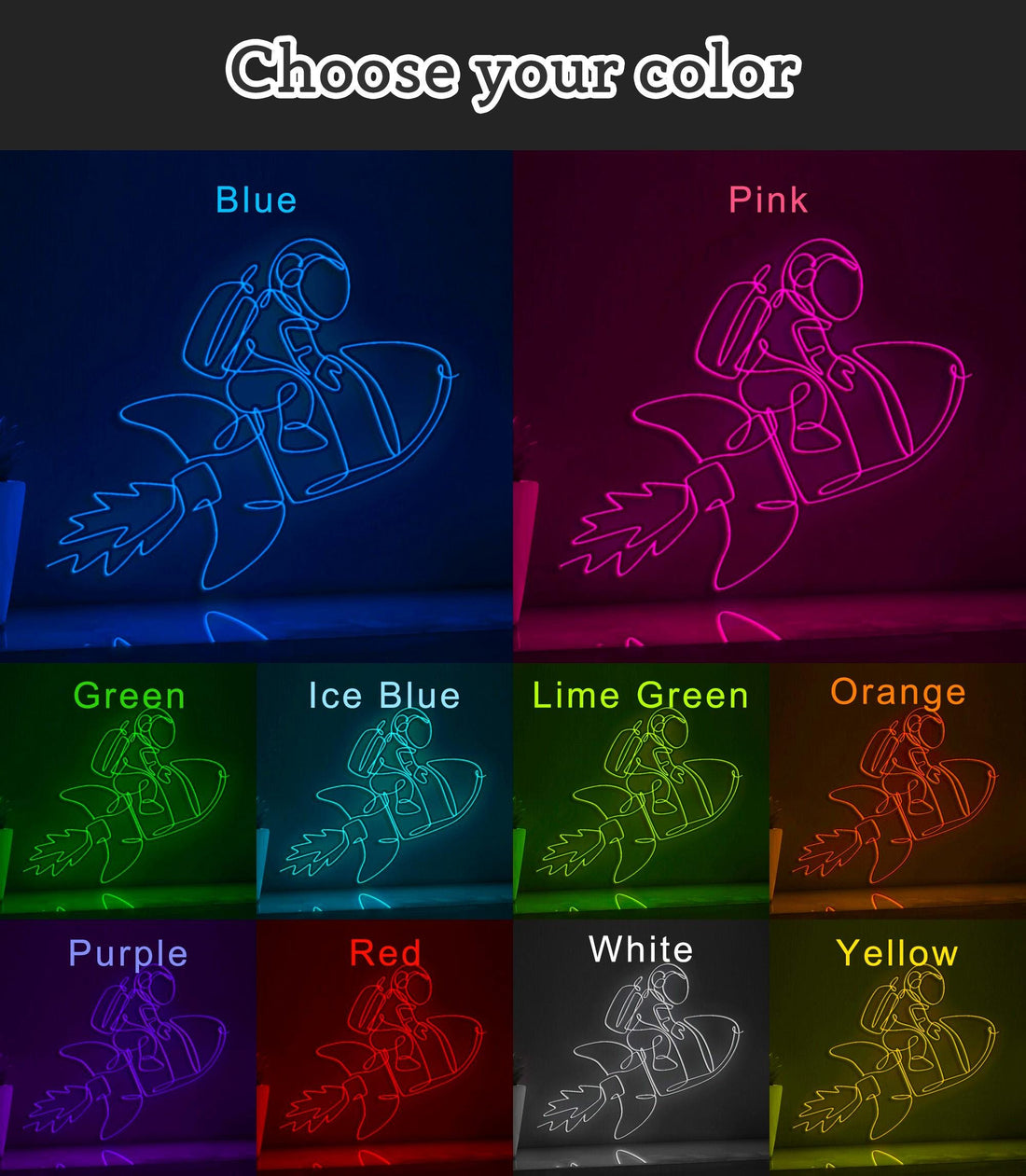 Astronaut Spacesuit Rocket Sci-Fi EL Wire Art for Kids Rooms & Space Exploration Themed Decor