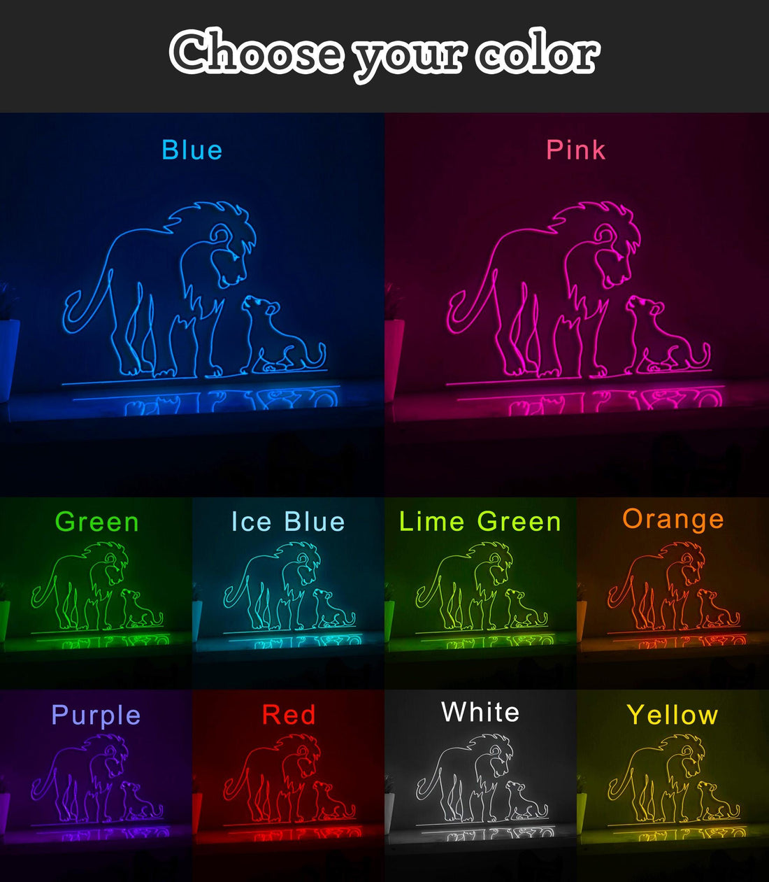Lion Standing with Cub Minimalist EL Wire Animal Art for Modern Interiors & Zoo-Themed Decor