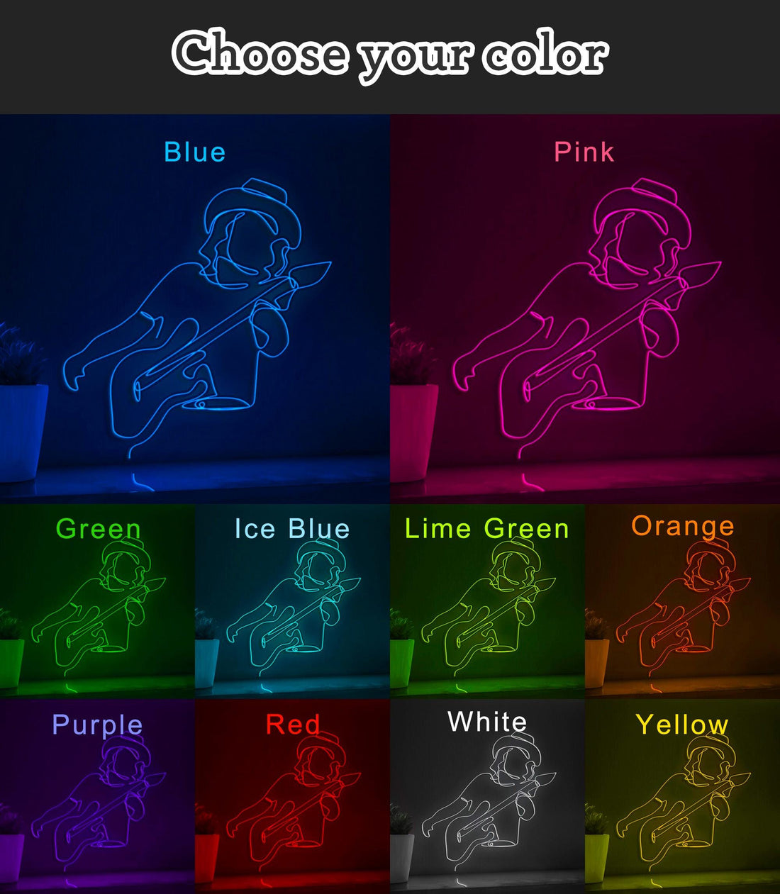 Rocker Guitarist Guitar Player EL Wire Neon Sign, Music Theme Neon Light, Music Art for Band Rooms & Rock N' Roll Decor