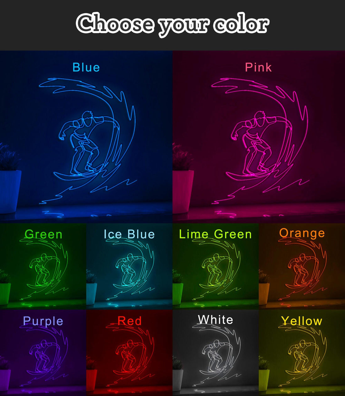 Young Professional Surfer Beach EL Wire Sports Art for Coastal Homes & Surf Competition Decor