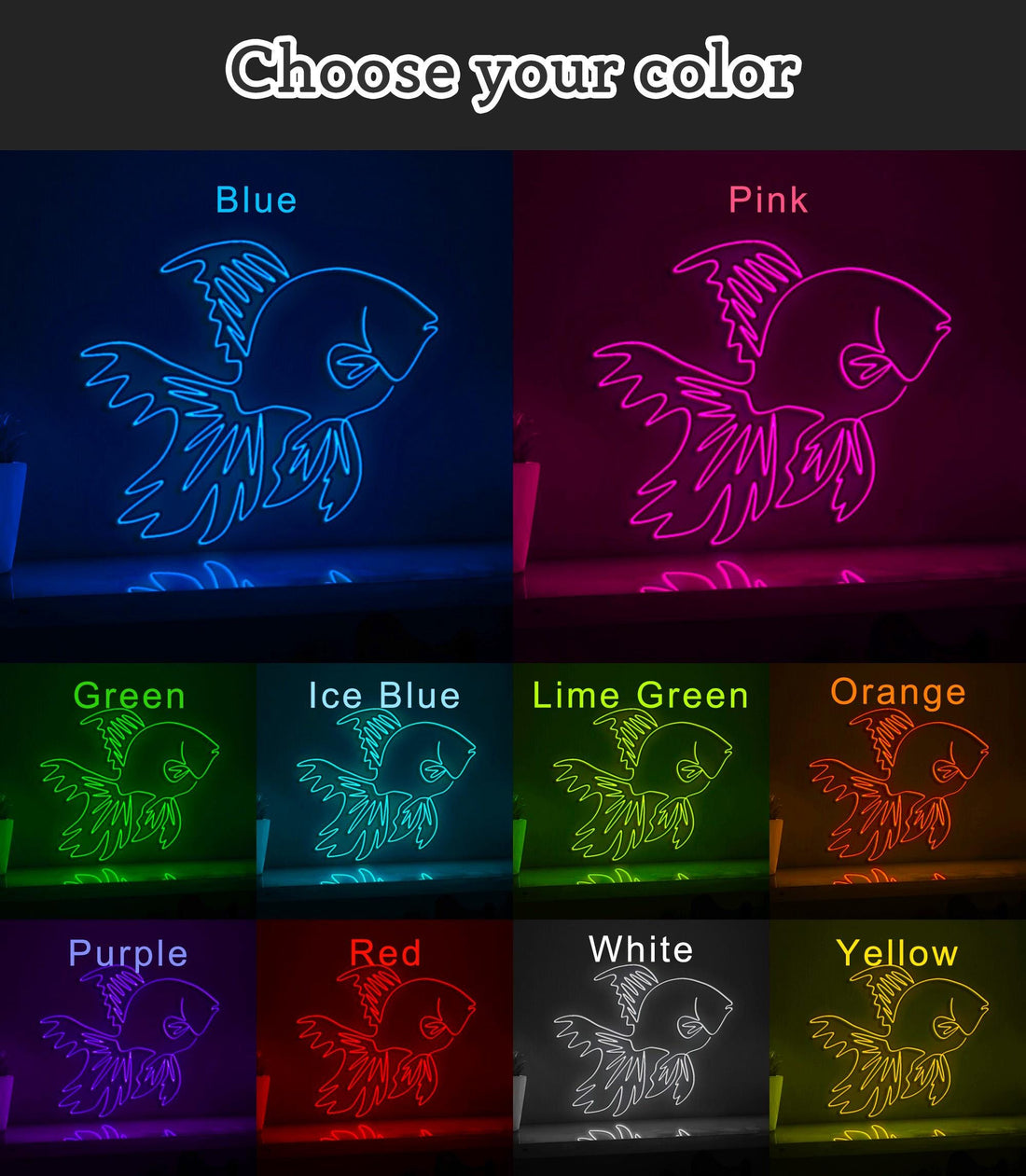 Cute Goldfish Aquarium Modern EL Wire Animal Art for Aquarium Rooms & Freshwater Fish Lovers