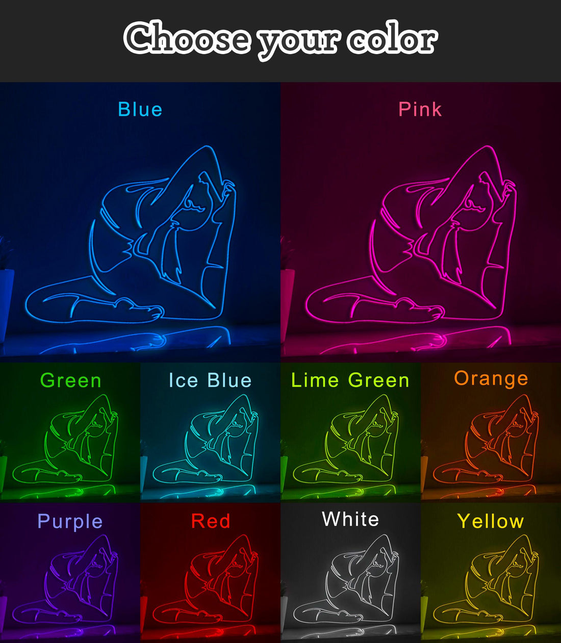 Woman Doing Yoga Elegant EL Wire Animal Art for Spa Rooms & Nature-Themed Decor