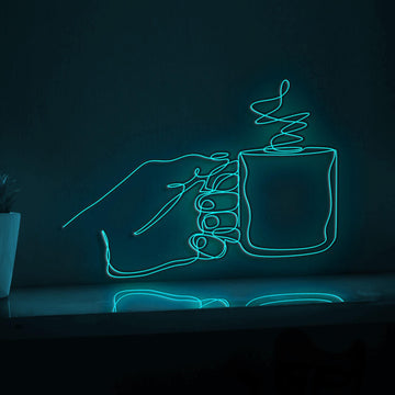 Hand Holding a Cup of Hot Coffee Drink EL Wire Neon Sign, Neon Light for Coffee Nooks & Morning Ritual Decor