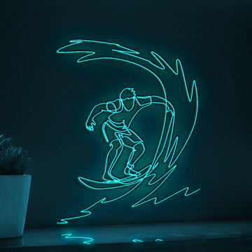 Young Professional Surfer Beach EL Wire Sports Art for Coastal Homes & Surf Competition Decor
