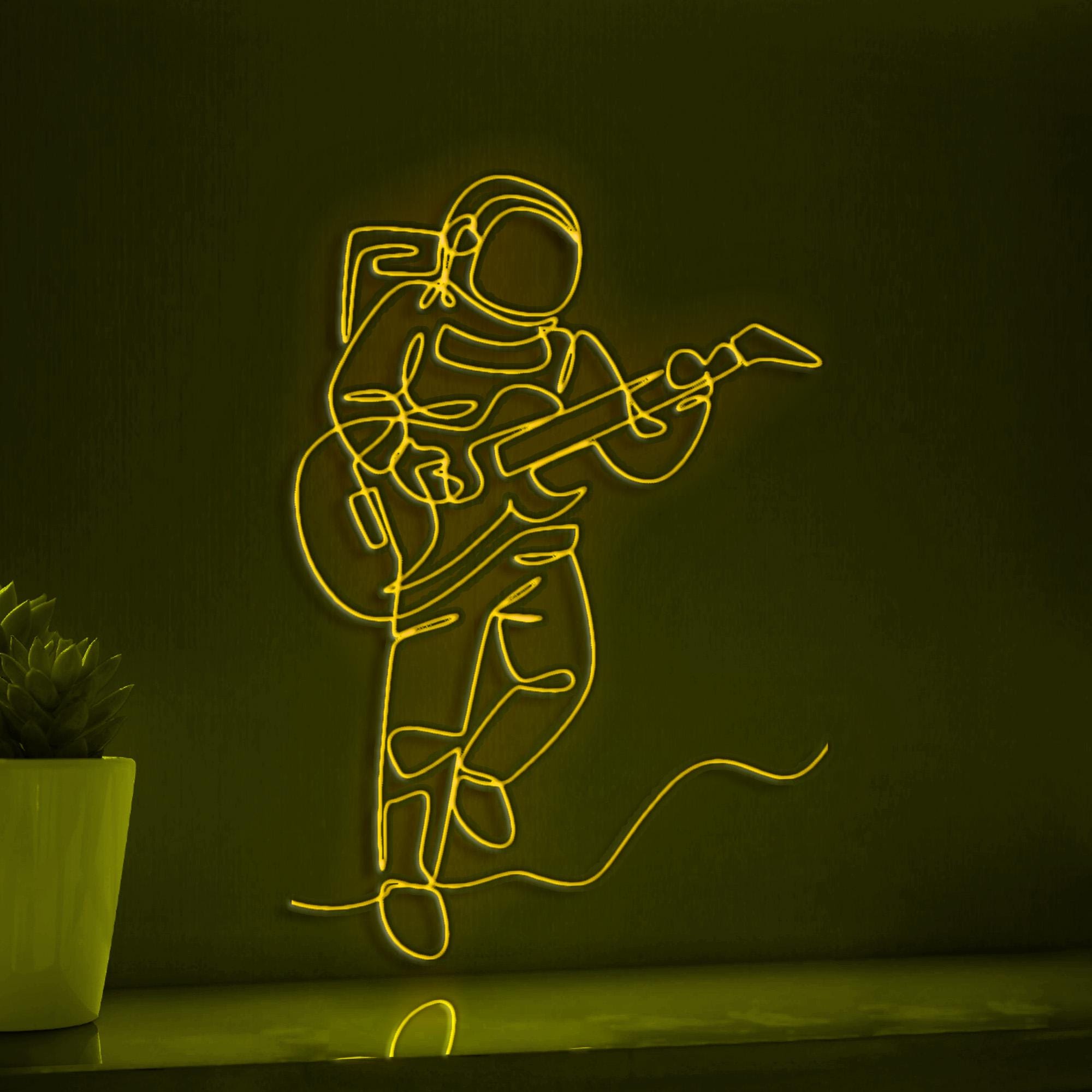 Astronaut Playing Guitar EL Wire Art for Kids Rooms & Space Exploration Themed Decor