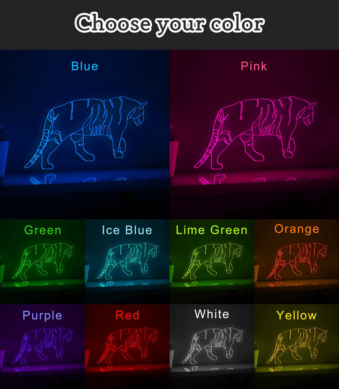Walking Tiger Majestic EL Wire Animal Art for Bedroom & Jungle-Themed Decor
