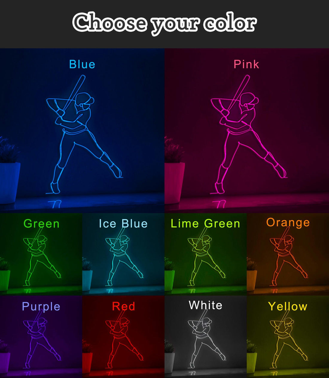 Baseball Player Hitter Swinging Bat Sports EL Wire Wall Art for Game Rooms & Baseball Enthusiasts Decor