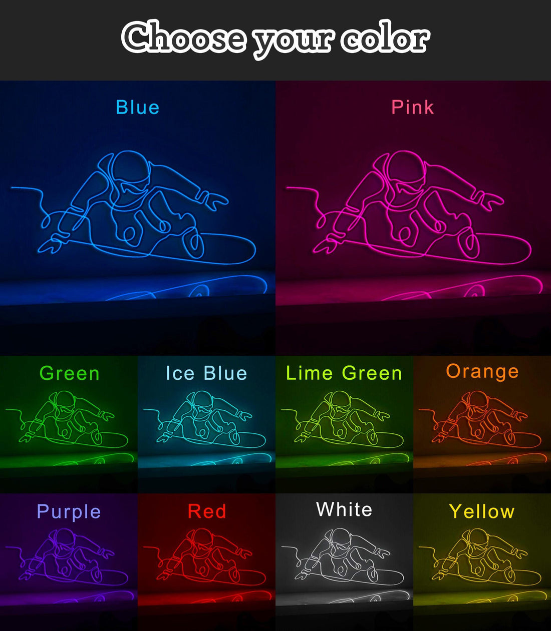 Skiing Snowboarding Winter Sports EL Wire Art for Lodge Decor & Outdoor Enthusiasts