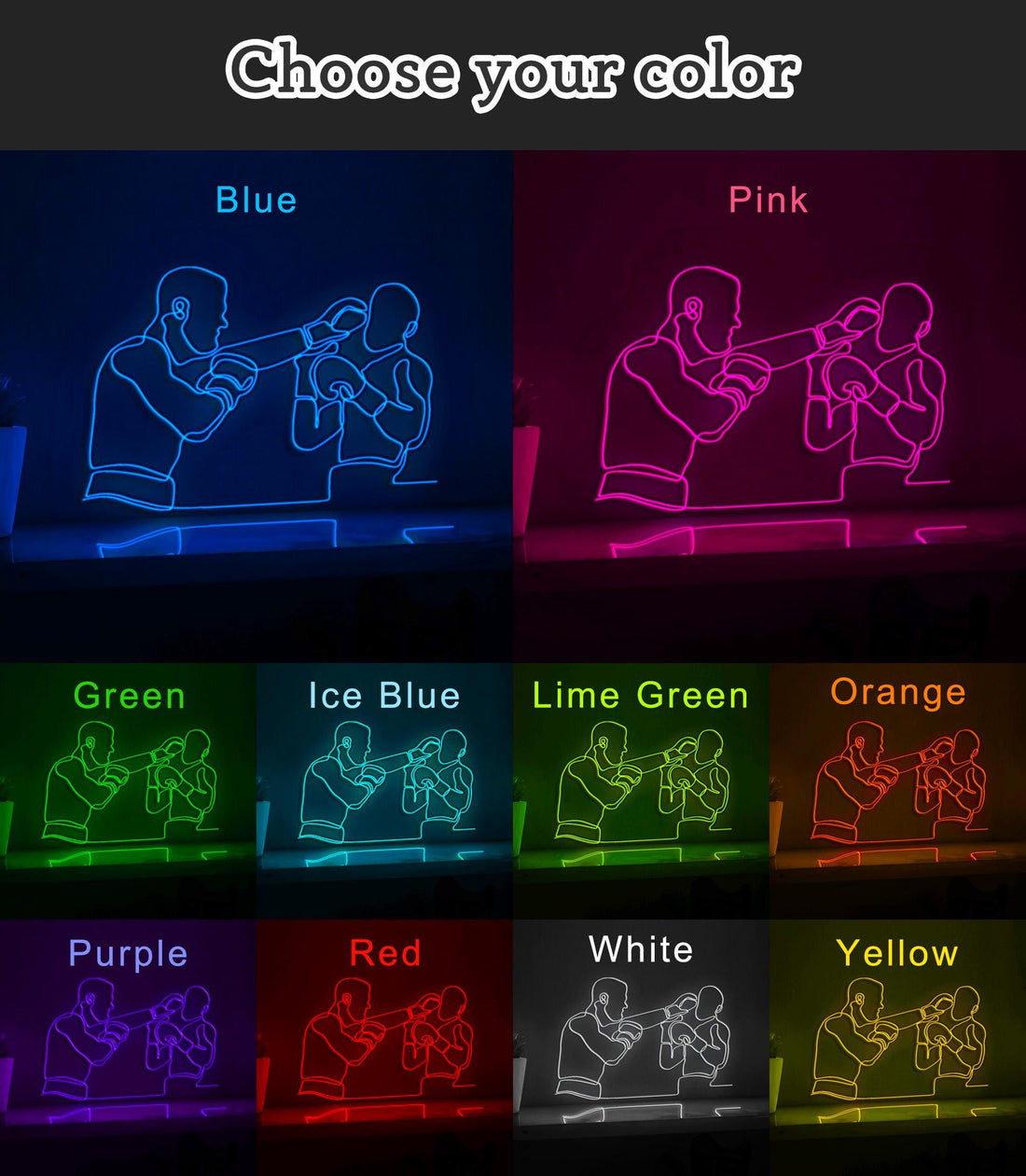 Boxing Fighters Sports EL Wire Wall Art for Gyms & Martial Arts Studios - myneonup