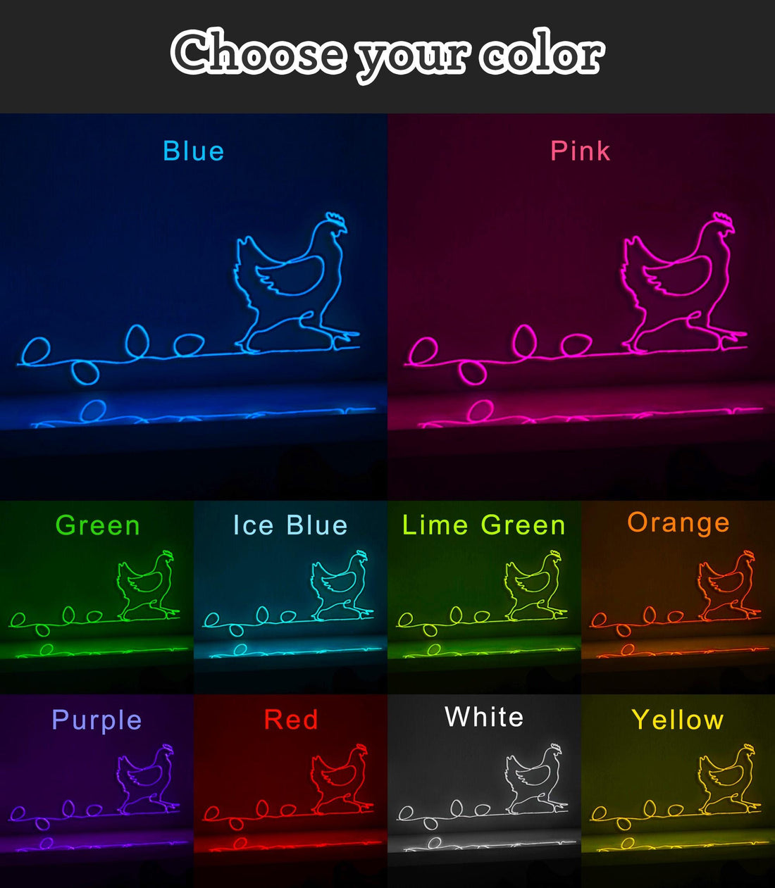 Hen Chicken Farm Eggs Farmhouse EL Wire Kitchen Art for Country Homes & Breakfast Nooks - myneonup