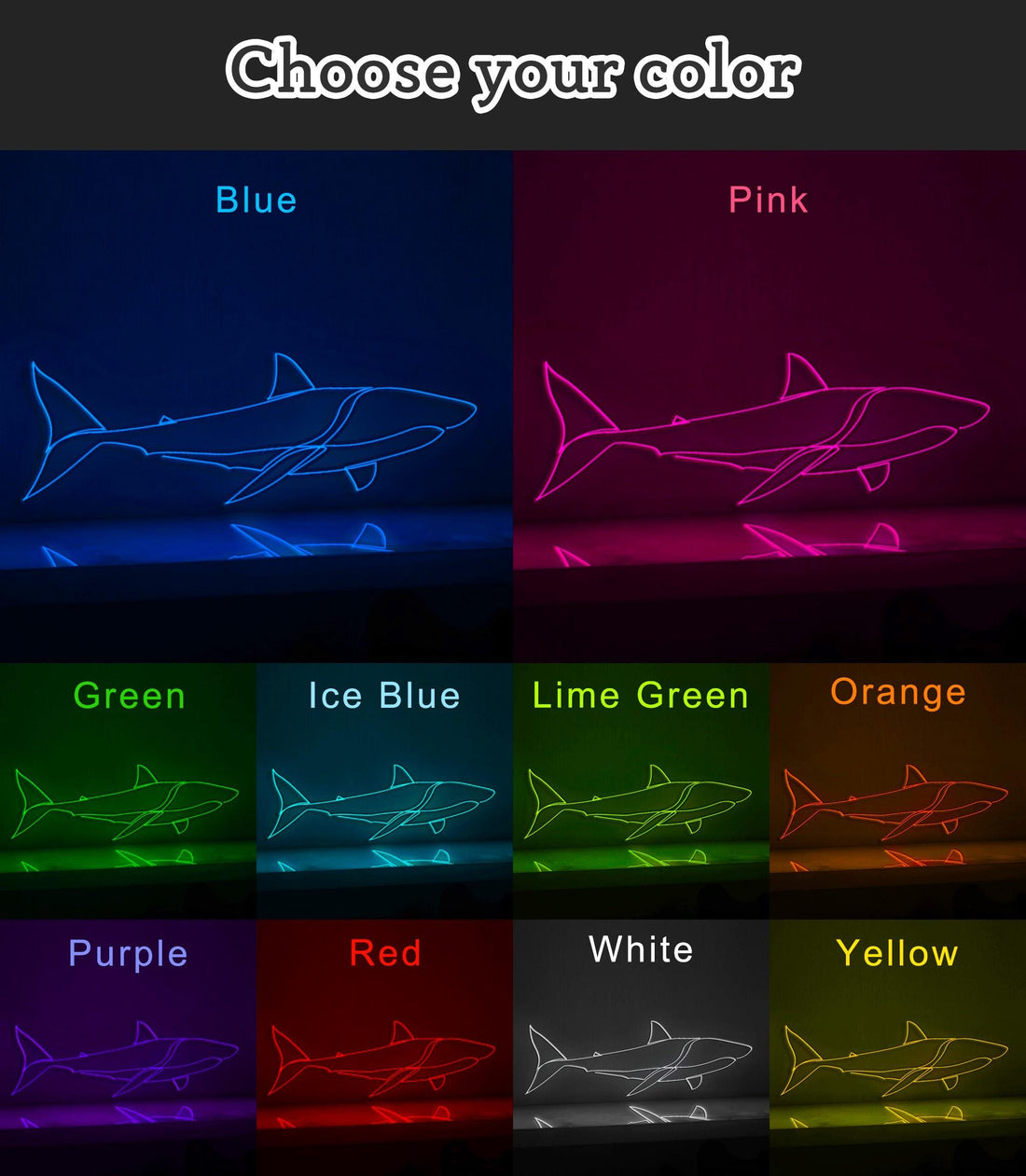 Shark Design Marine EL Wire Animal Wall Art for Beach Houses & Adventure Decor - myneonup