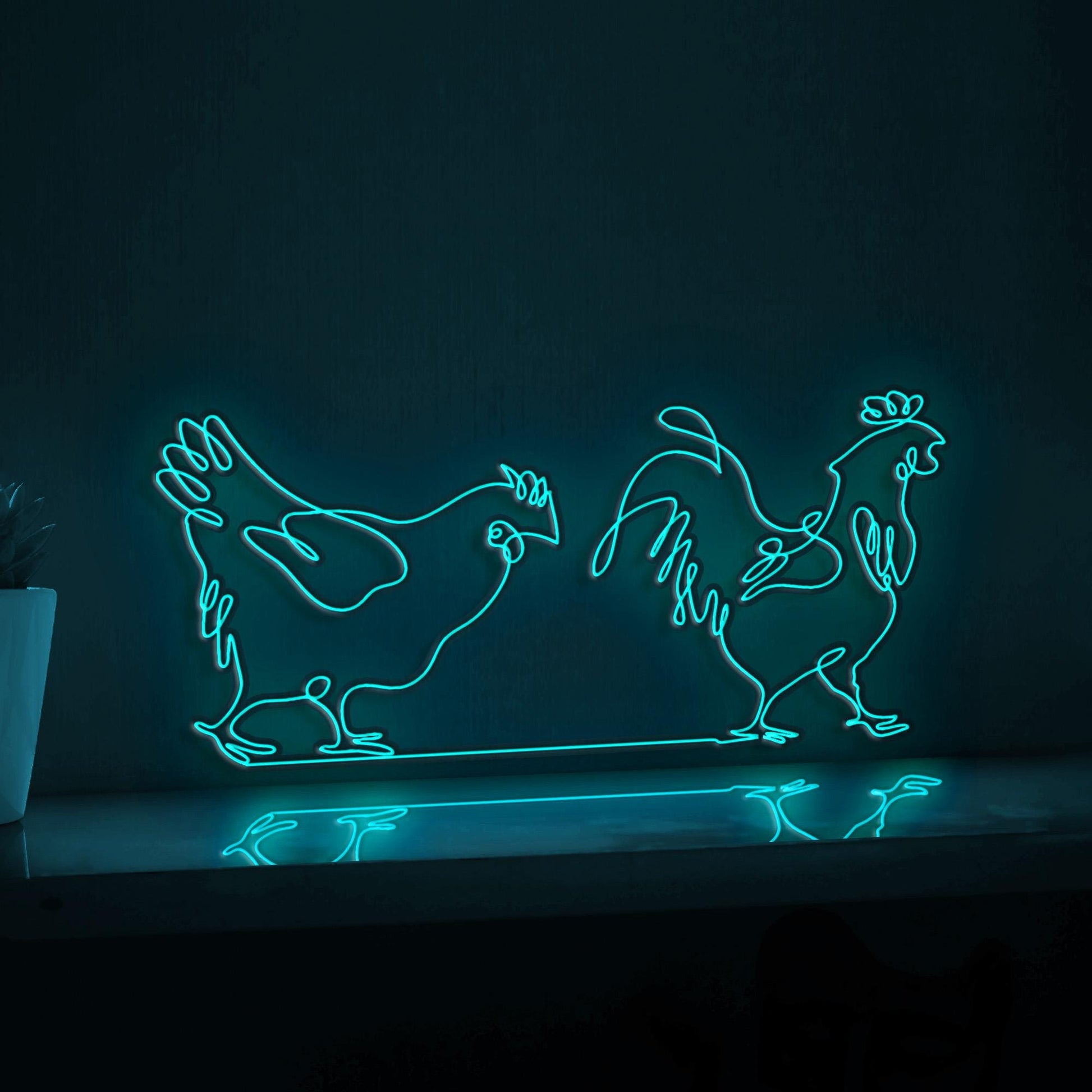 Rooster Hens Poultry Farmhouse EL Wire Animal Art for Kitchen & Country-Themed Decor - myneonup