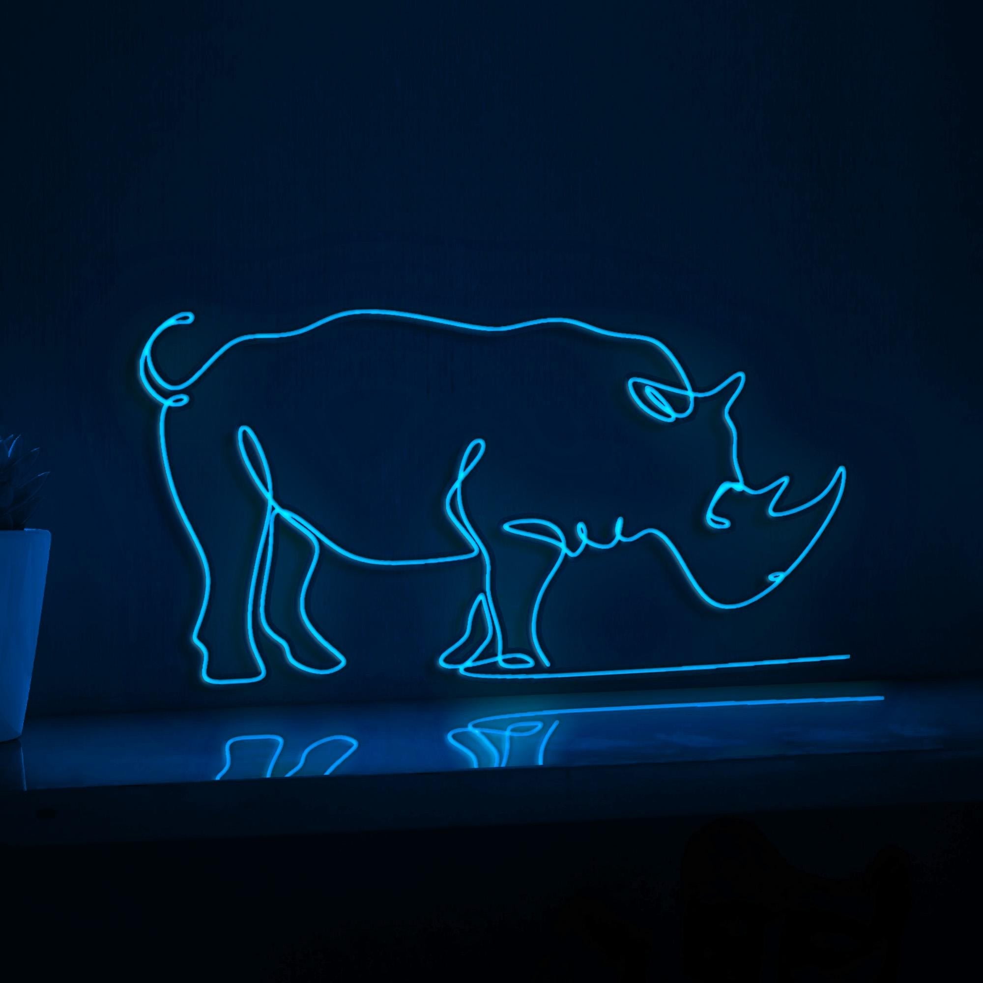 Rhinoceros Animal Artistic EL Wire Wall Art for Safari-Themed Rooms & Wildlife Lovers