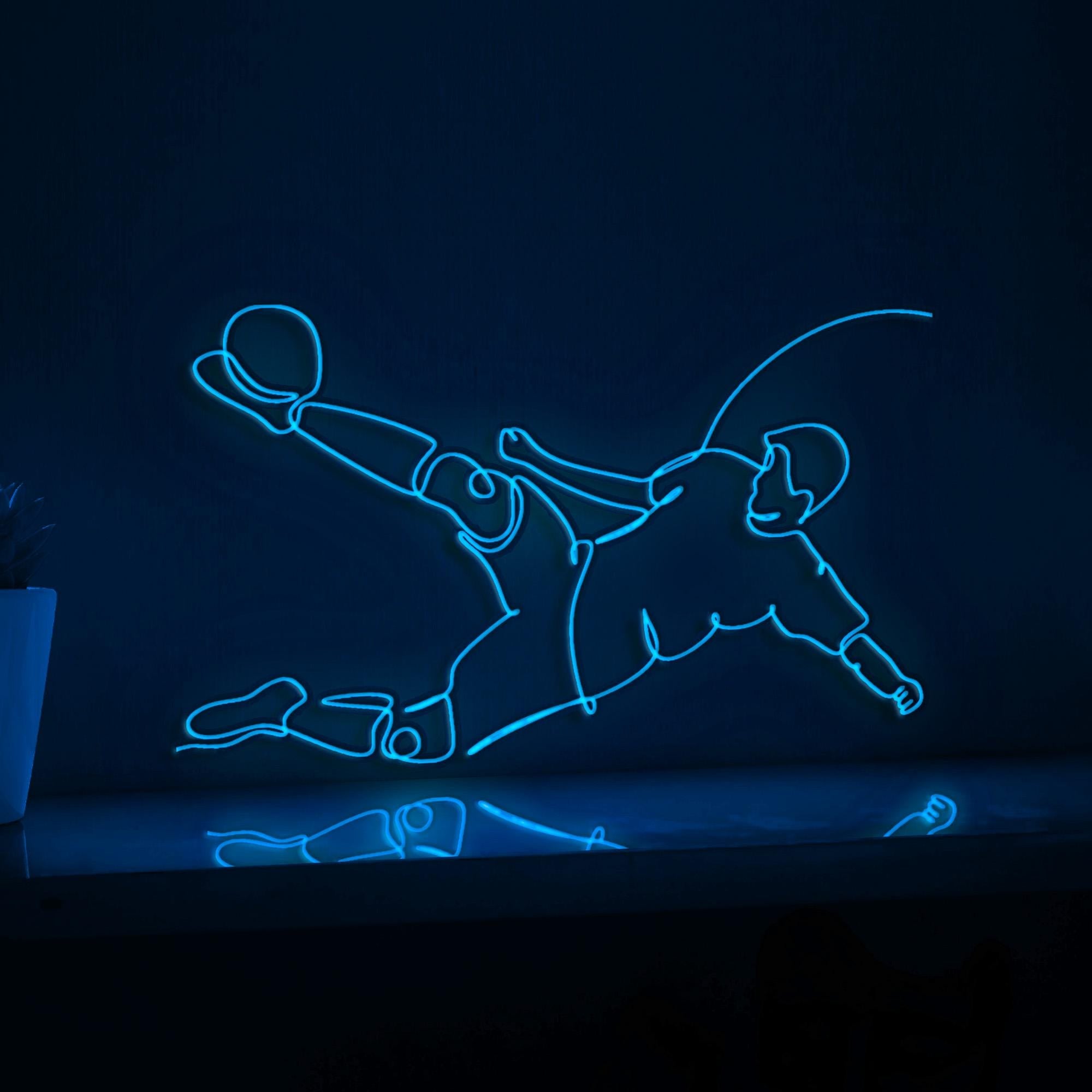 Football Player Kick Ball Sports EL Wire Wall Art for Game Rooms & Soccer Fan Decor