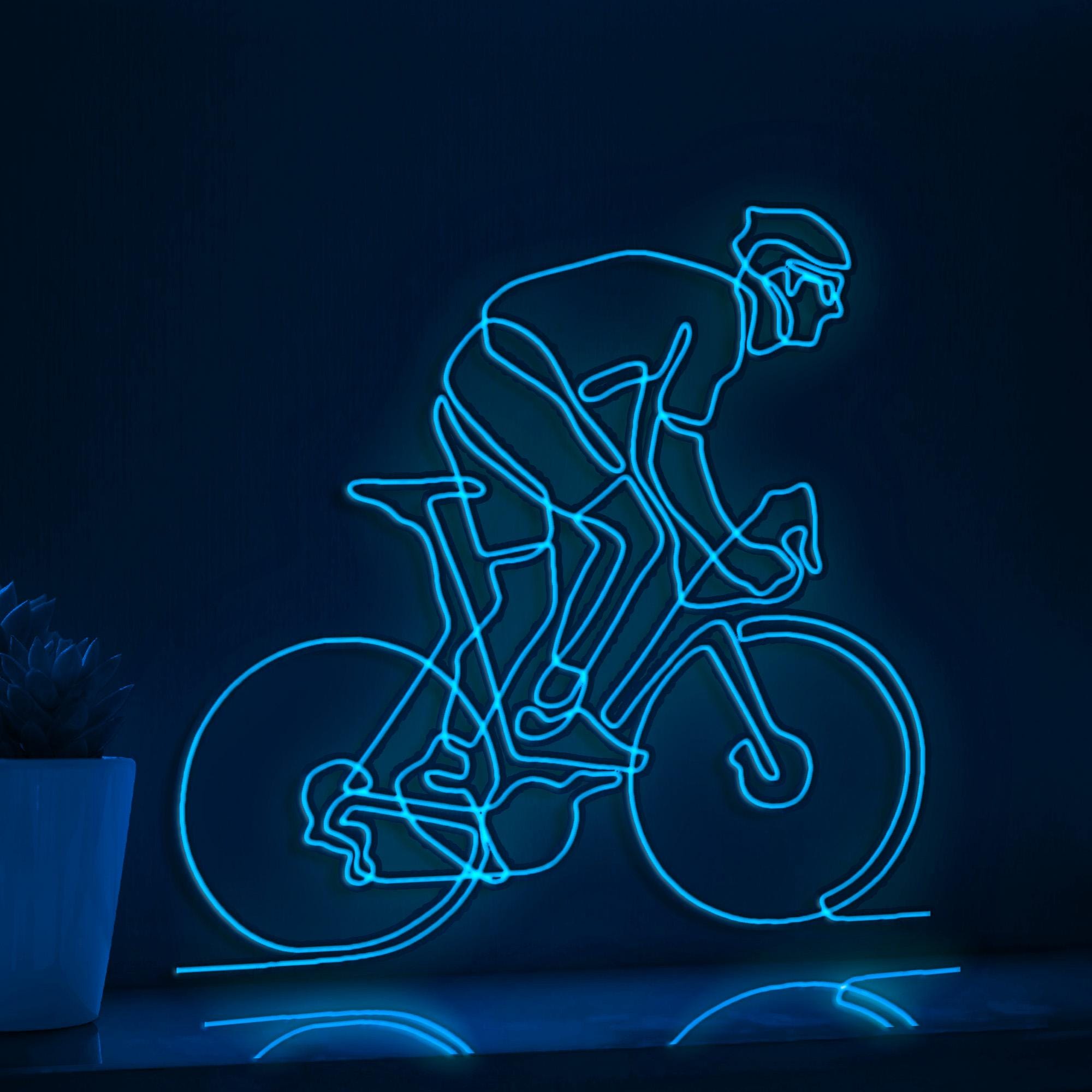Cyclist Helmet Riding Bicycle Sports EL Wire Wall Art for Fitness Studios & Cycling Enthusiasts