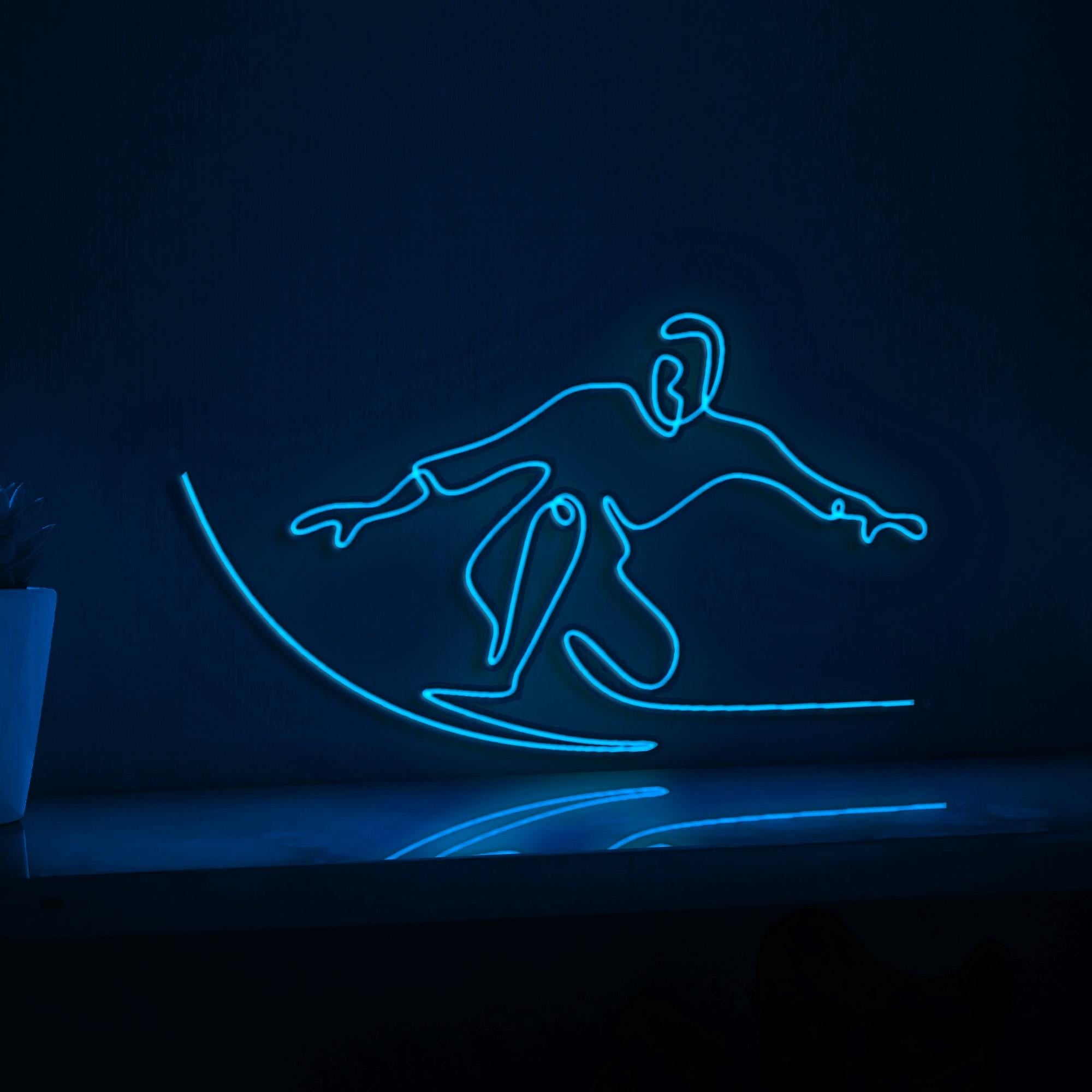 Surfer Riding Waves Beach EL Wire Sports Art for Coastal Homes & Surfing Enthusiasts