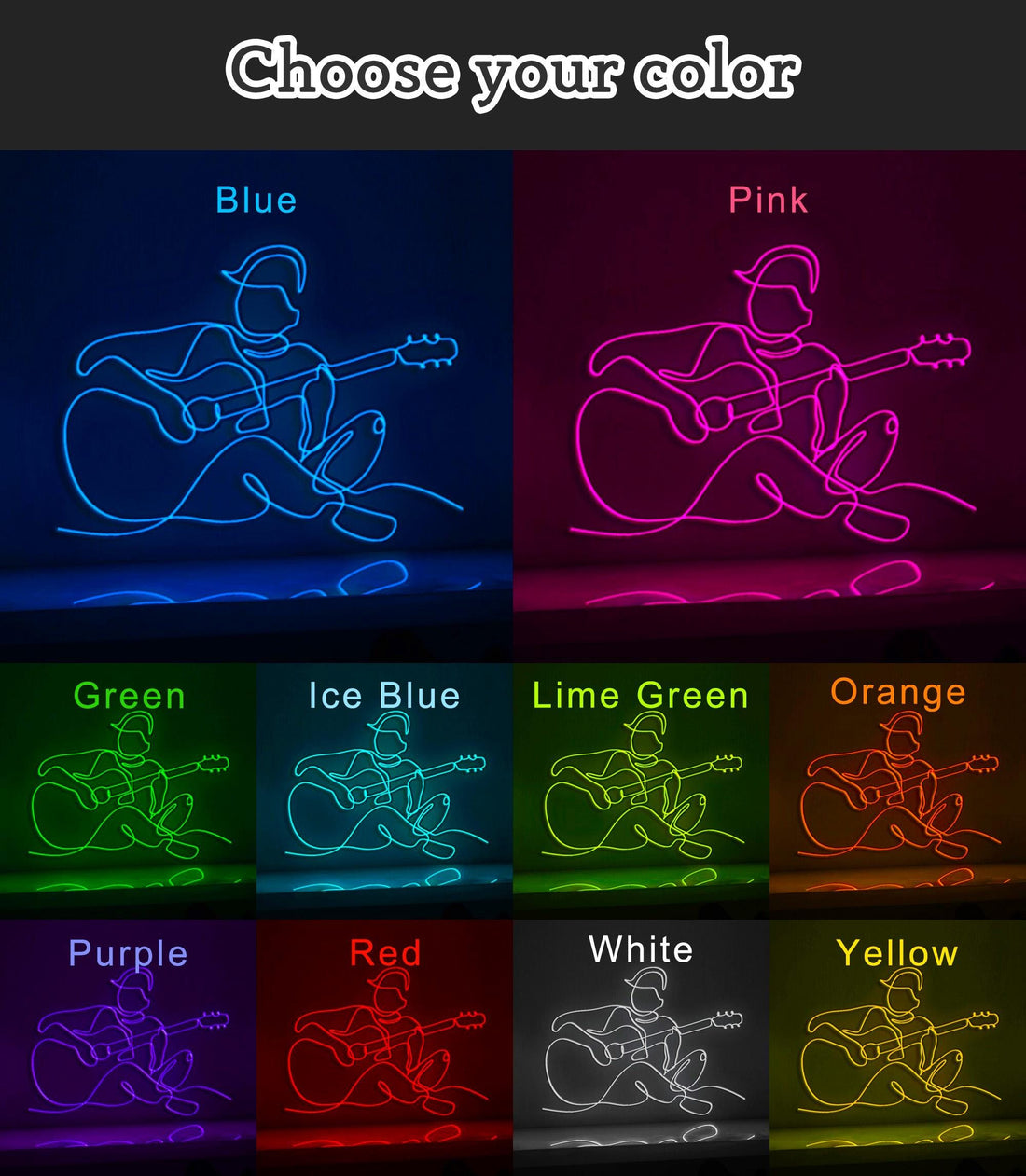 Playing Acoustic Guitar Guy Relaxing EL Wire Music Art for Living Rooms & Music Studios
