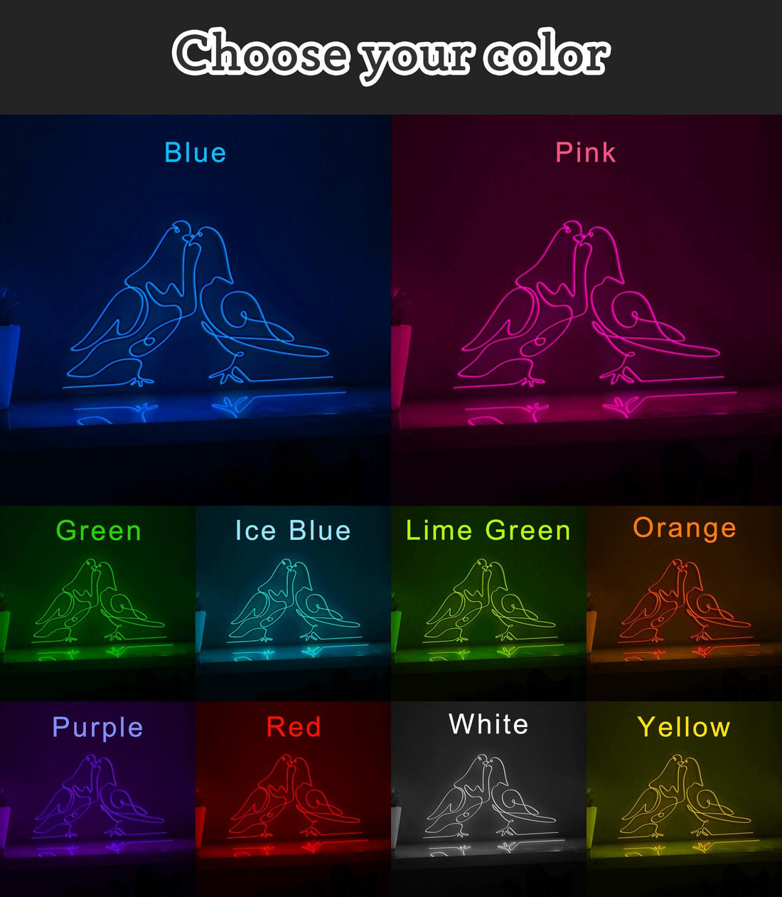 Dove Birds Couple Romantic EL Wire Animal Art for Wedding & Bedroom Decor - myneonup