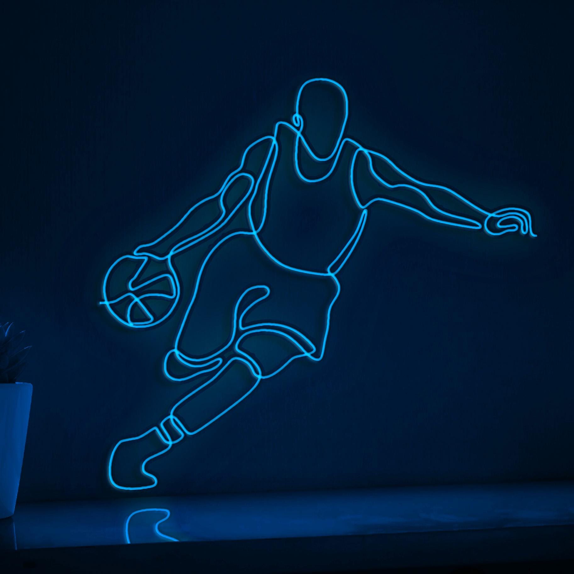 Basketball Player Dribbling Sports EL Wire Wall Art for Basketball Courts & Fan Rooms