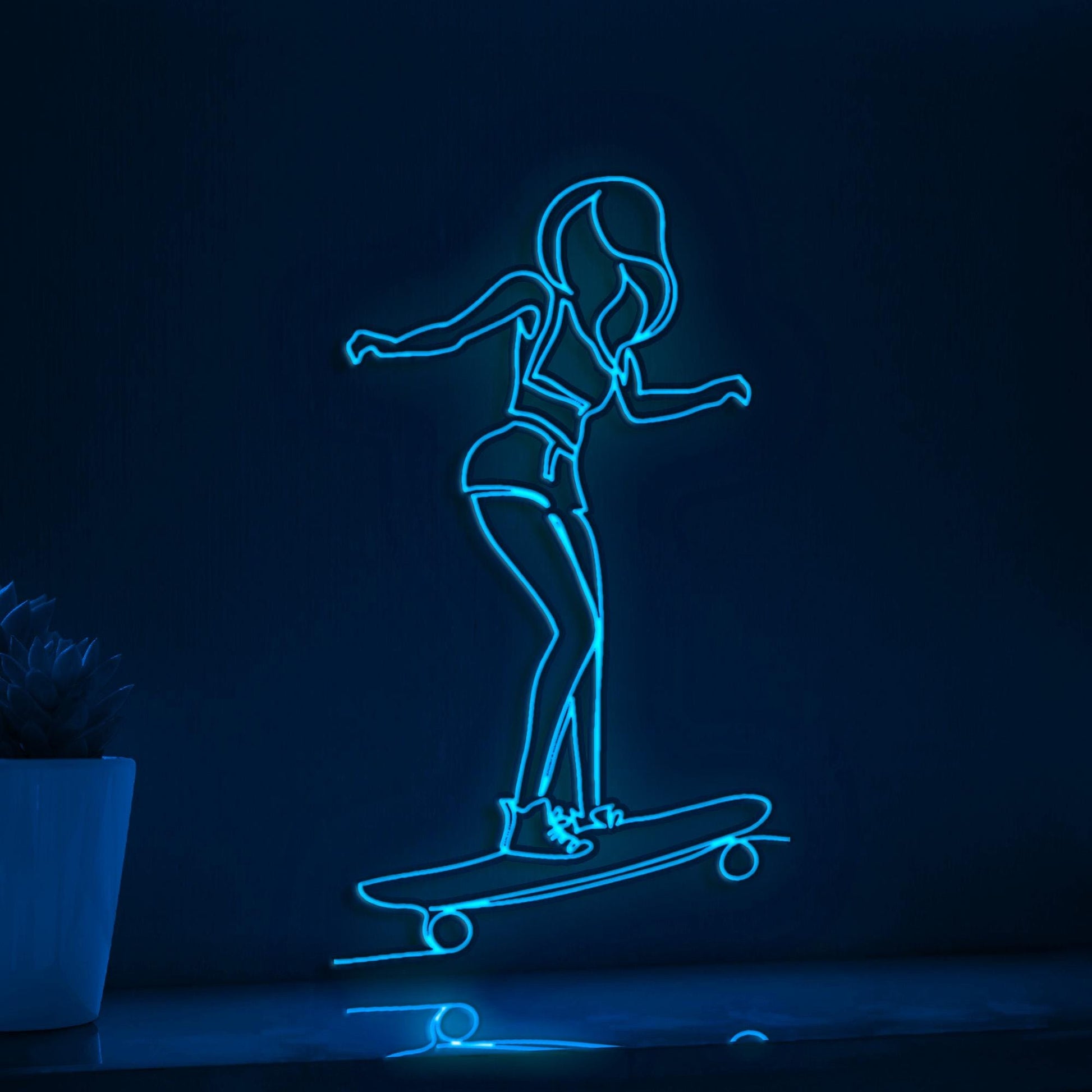 Skate Girl Endless Doodle Youthful EL Wire Art for Teen Room & Skateboarding Theme Decor - myneonup