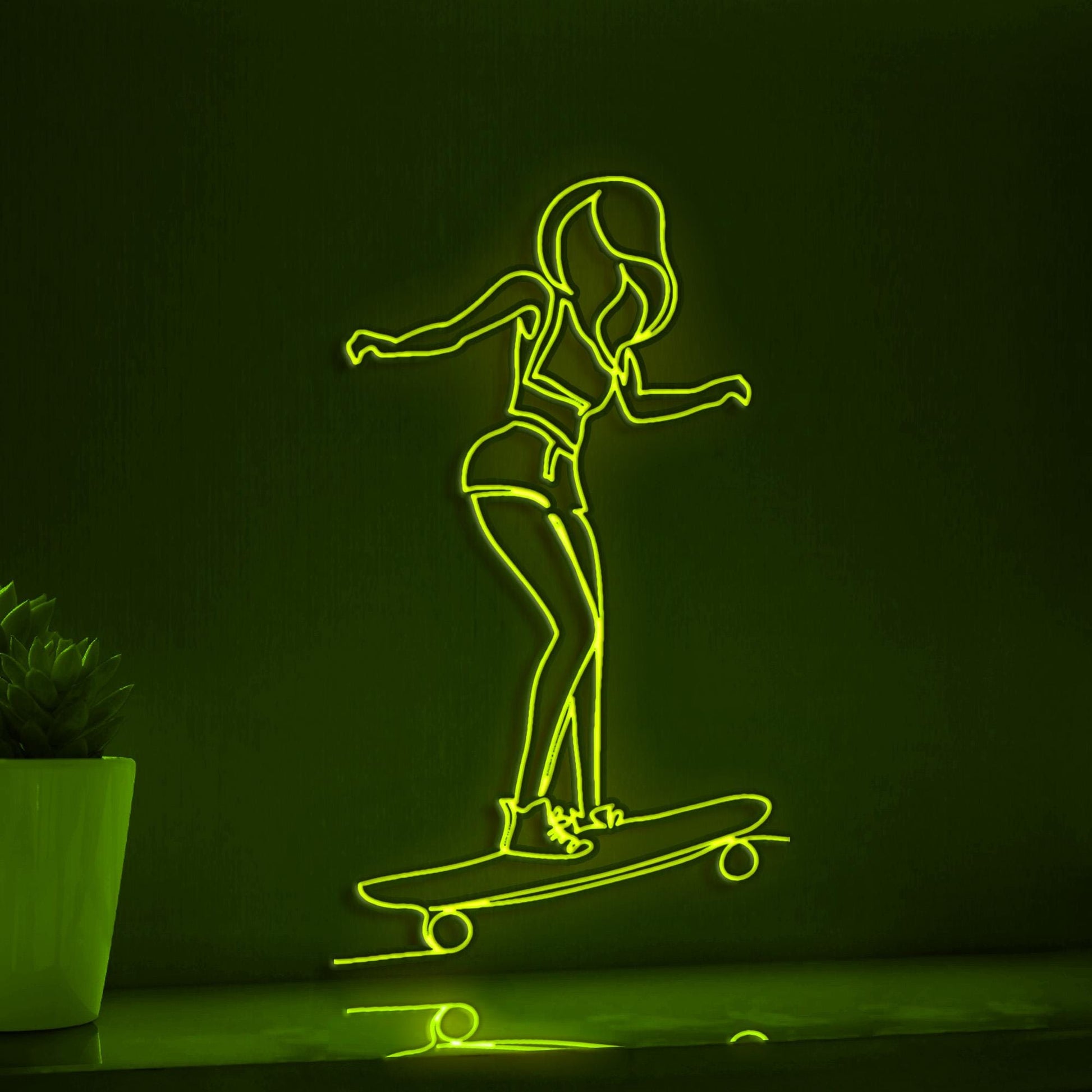 Skate Girl Endless Doodle Youthful EL Wire Art for Teen Room & Skateboarding Theme Decor - myneonup