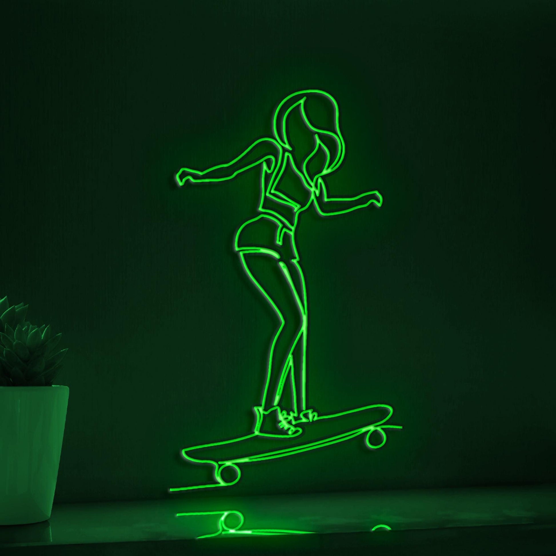 Skate Girl Endless Doodle Youthful EL Wire Art for Teen Room & Skateboarding Theme Decor - myneonup