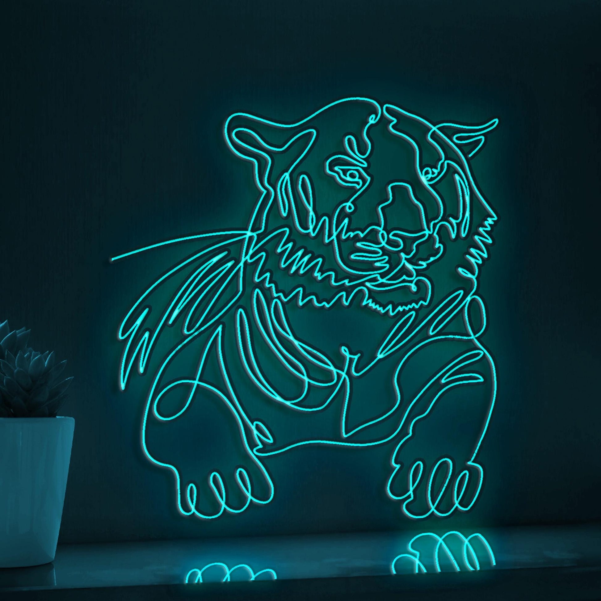 Tiger Portrait Modern Minimalist EL Wire Animal Wall Art for Home & Office - myneonup