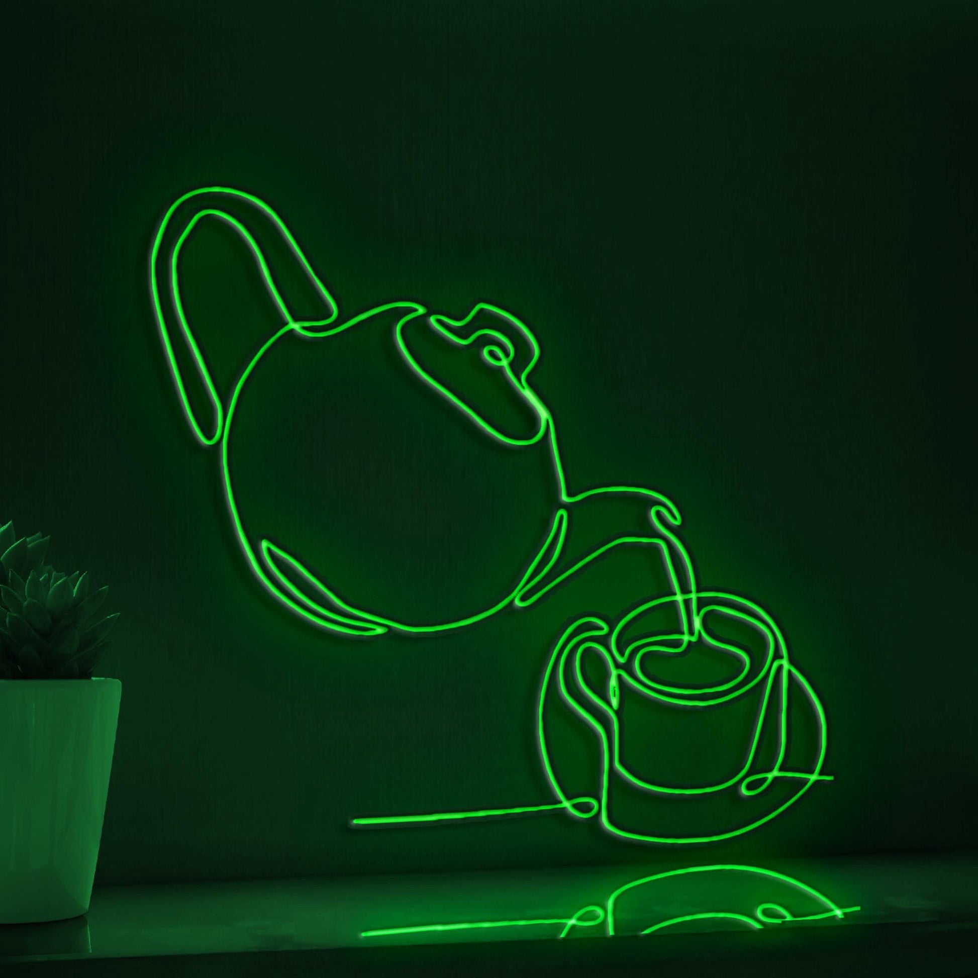 Tea Pot & Cup Handmade EL Wire Kitchen Wall Art for Home Decor - myneonup