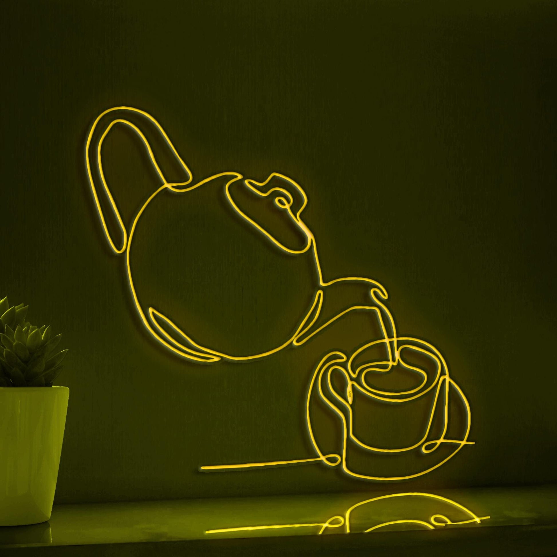 Tea Pot & Cup Handmade EL Wire Kitchen Wall Art for Home Decor - myneonup