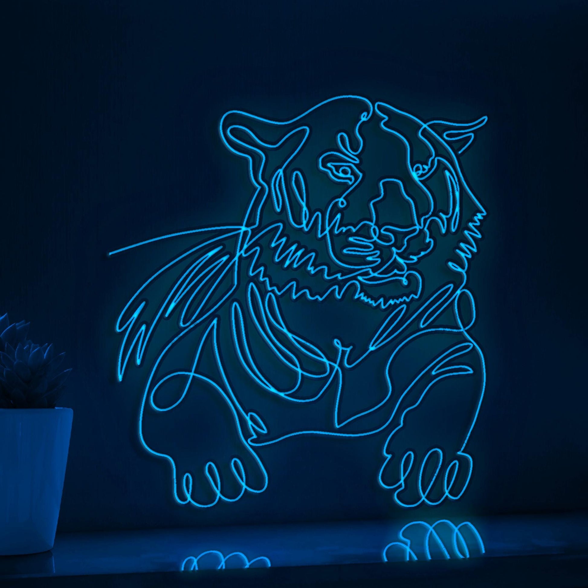 Tiger Portrait Modern Minimalist EL Wire Animal Wall Art for Home & Office - myneonup