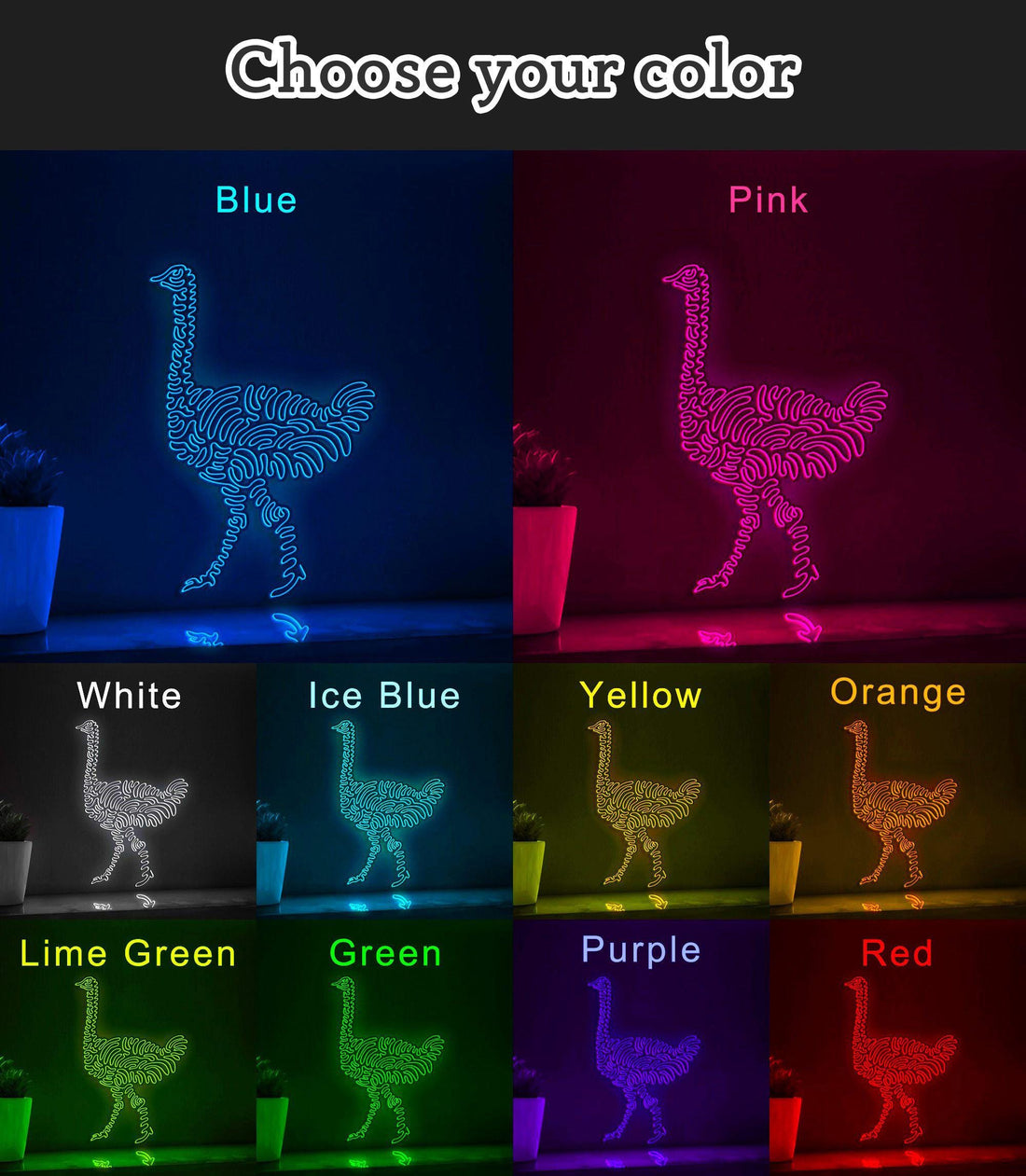Ostrich One Line EL Wire Neon Sign - Ideal for Bird & Nature Lovers Wall Decor - myneonup