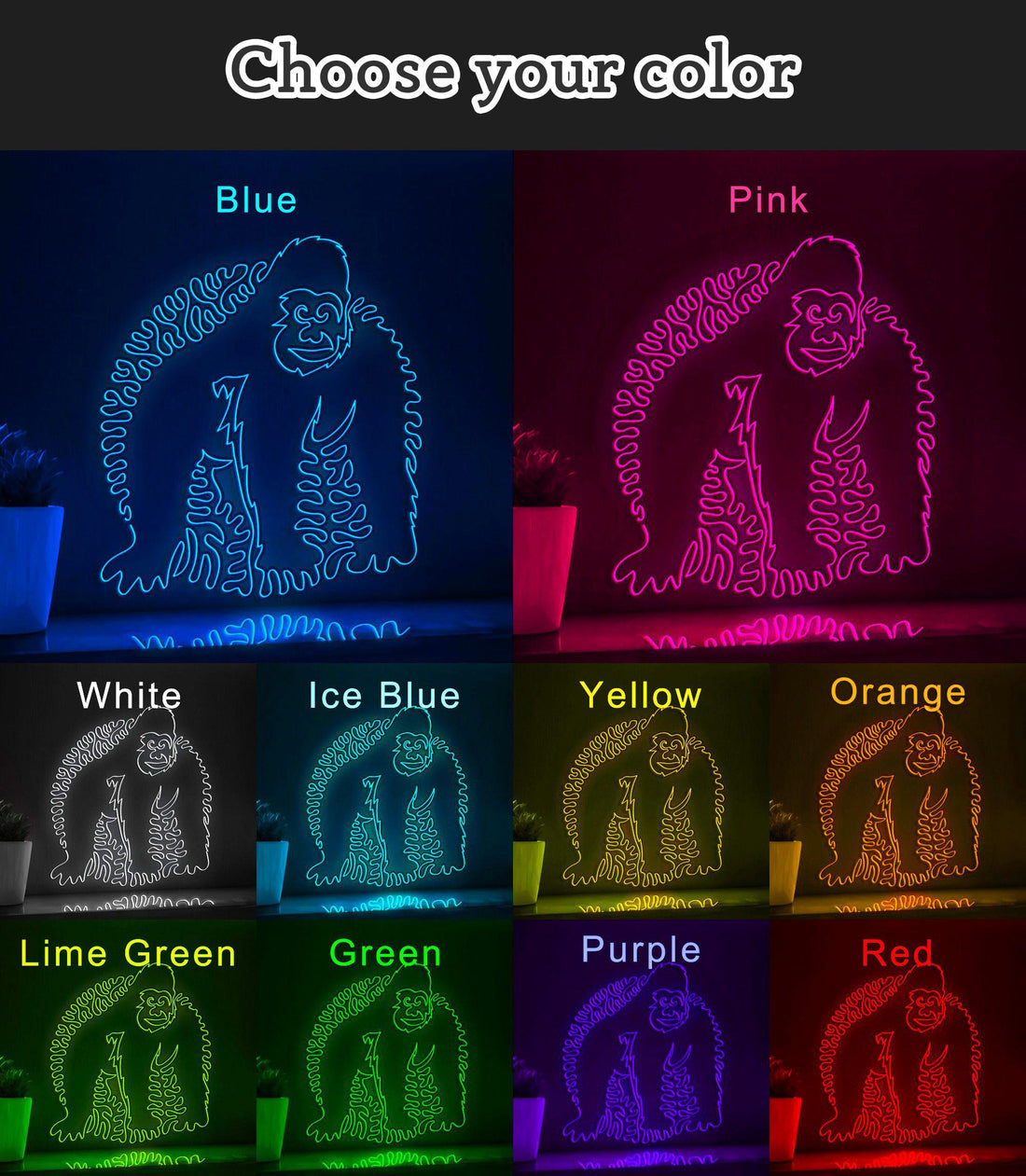 Gorilla One Line EL Wire Neon Sign - Wild Ape Wall Art - myneonup