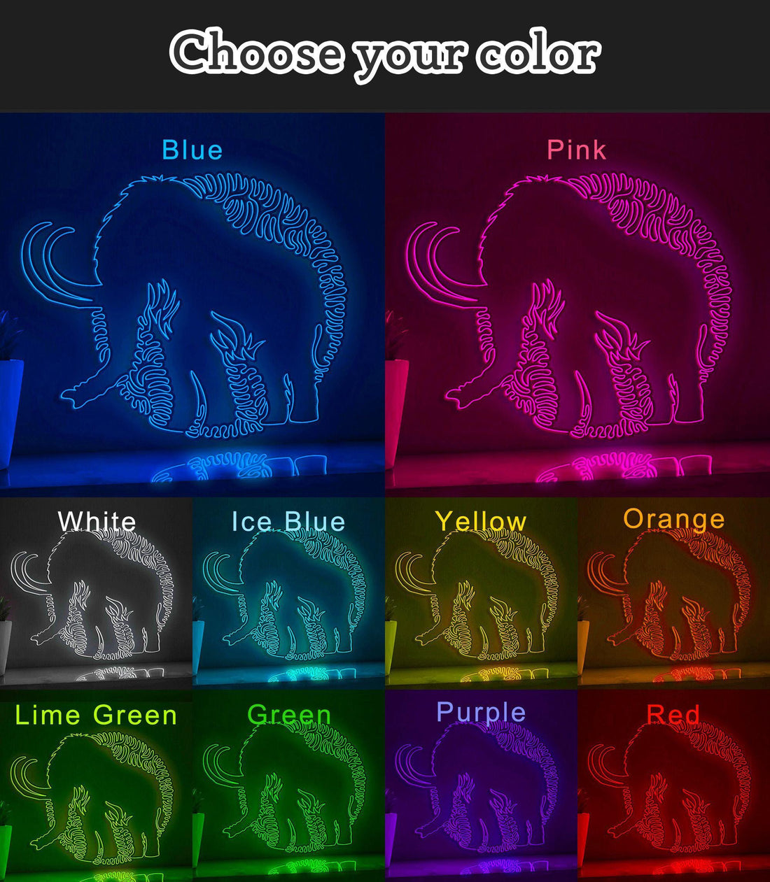 Mammoth One Line EL Wire Neon Sign - Ice Age Giant Wall Art - myneonup