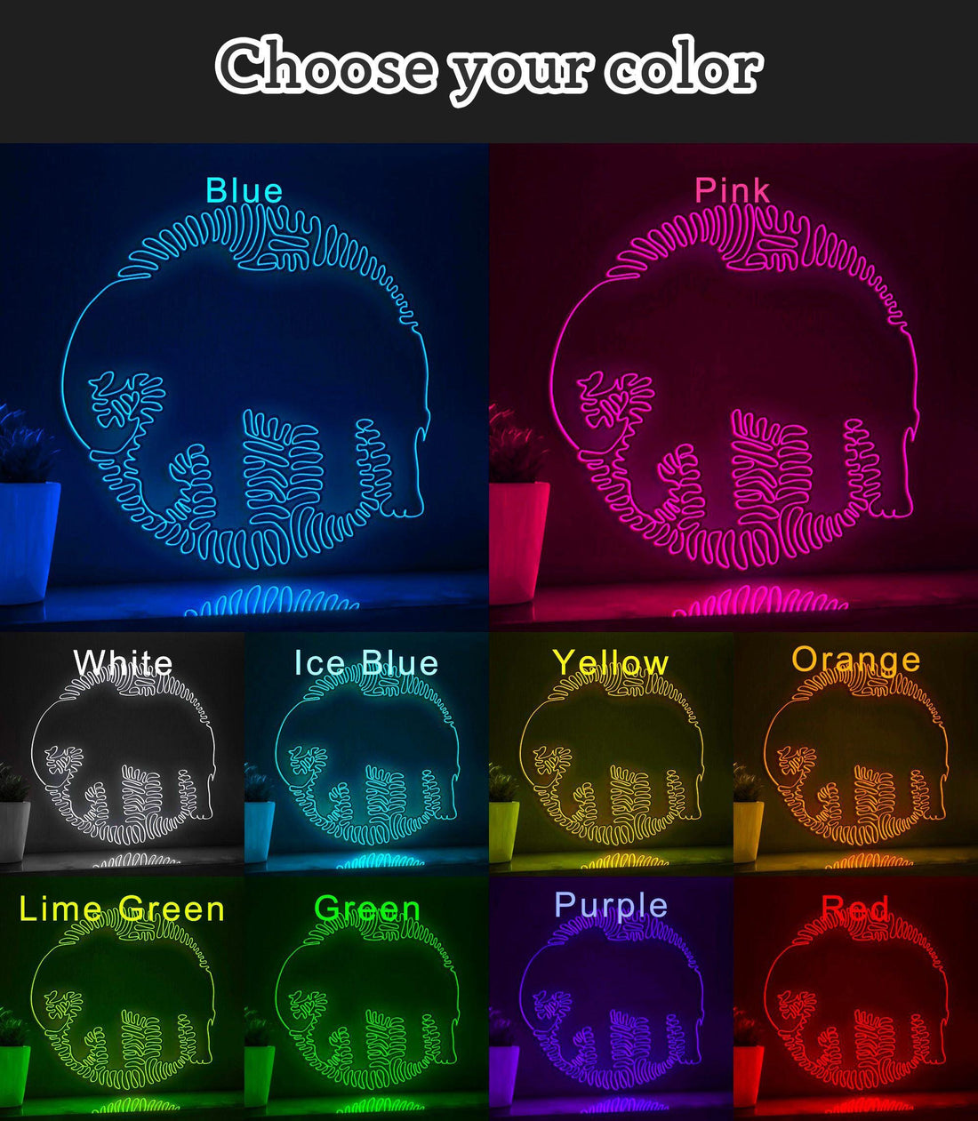 Elephant One Line EL Wire Neon Sign - Standing Giant Light Decor - myneonup