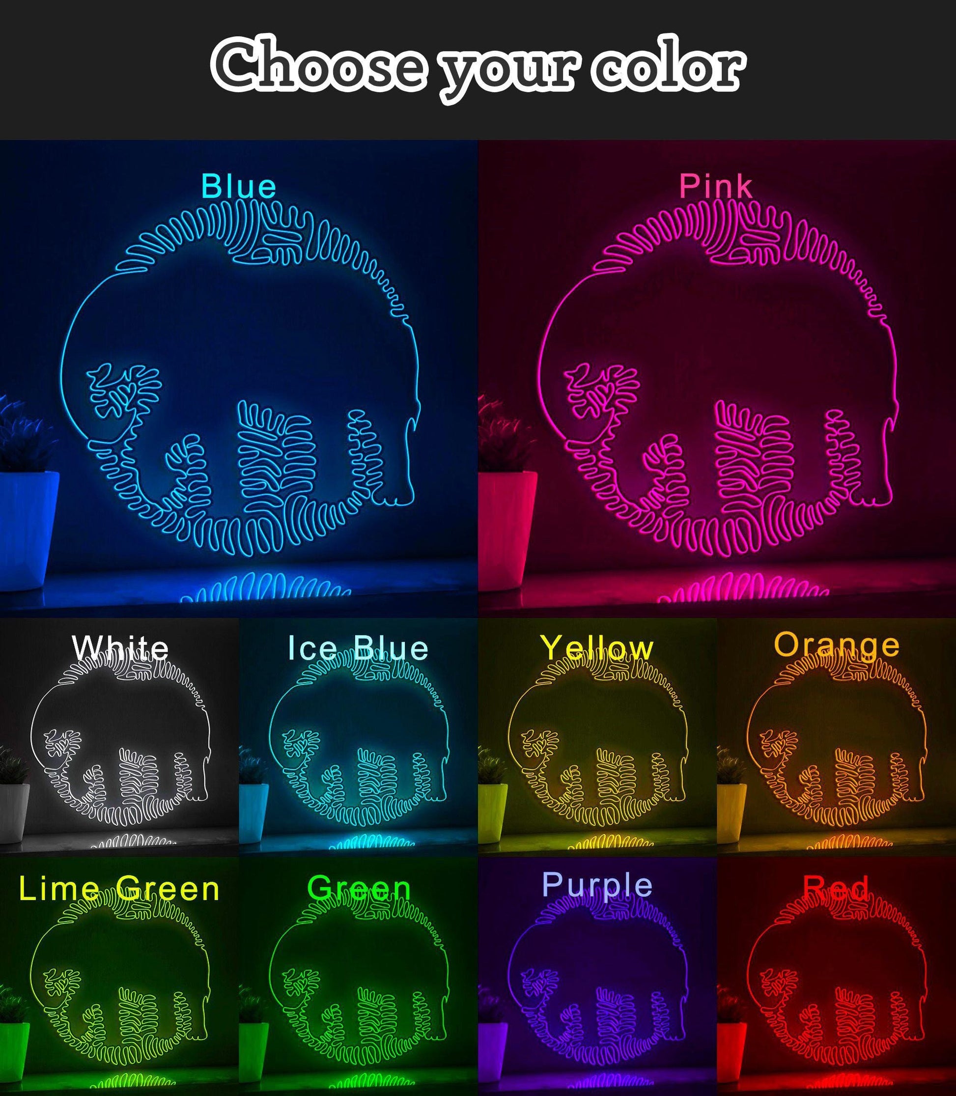 Elephant One Line EL Wire Neon Sign - Standing Giant Light Decor - myneonup
