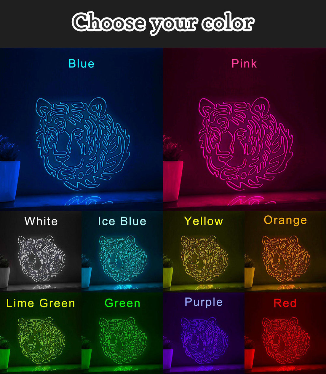 Tiger One Line Neon - Feline Predator Wall Art - myneonup
