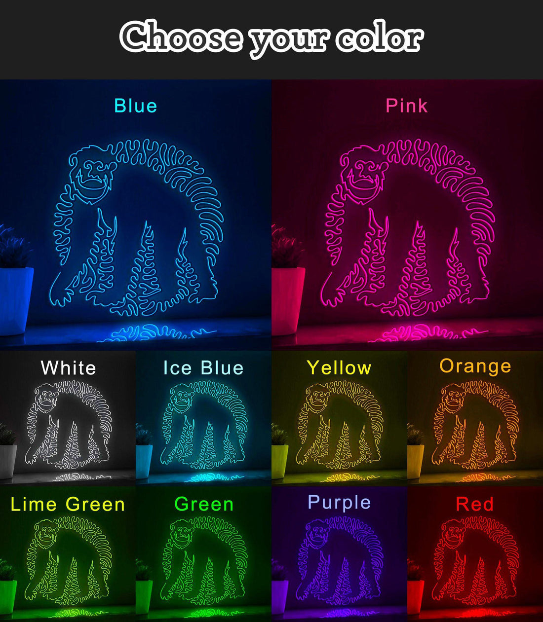 Chimp One Line EL Wire Neon Sign - Great Ape Wall Art - myneonup
