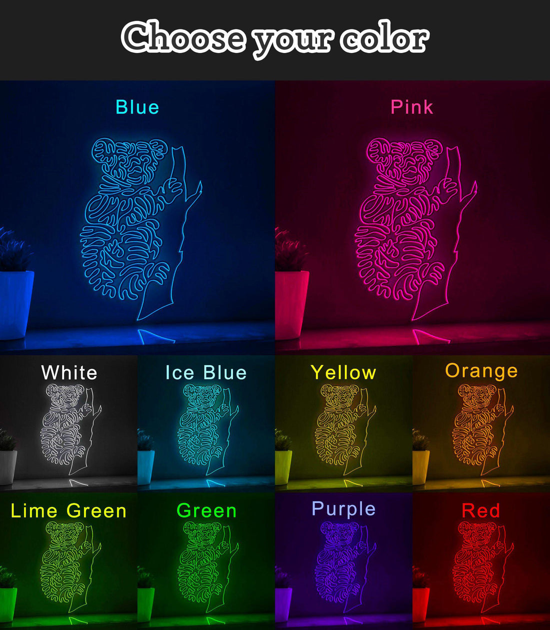 Koala One Line EL Wire Neon Sign - Tree Dweller Wall Art - myneonup