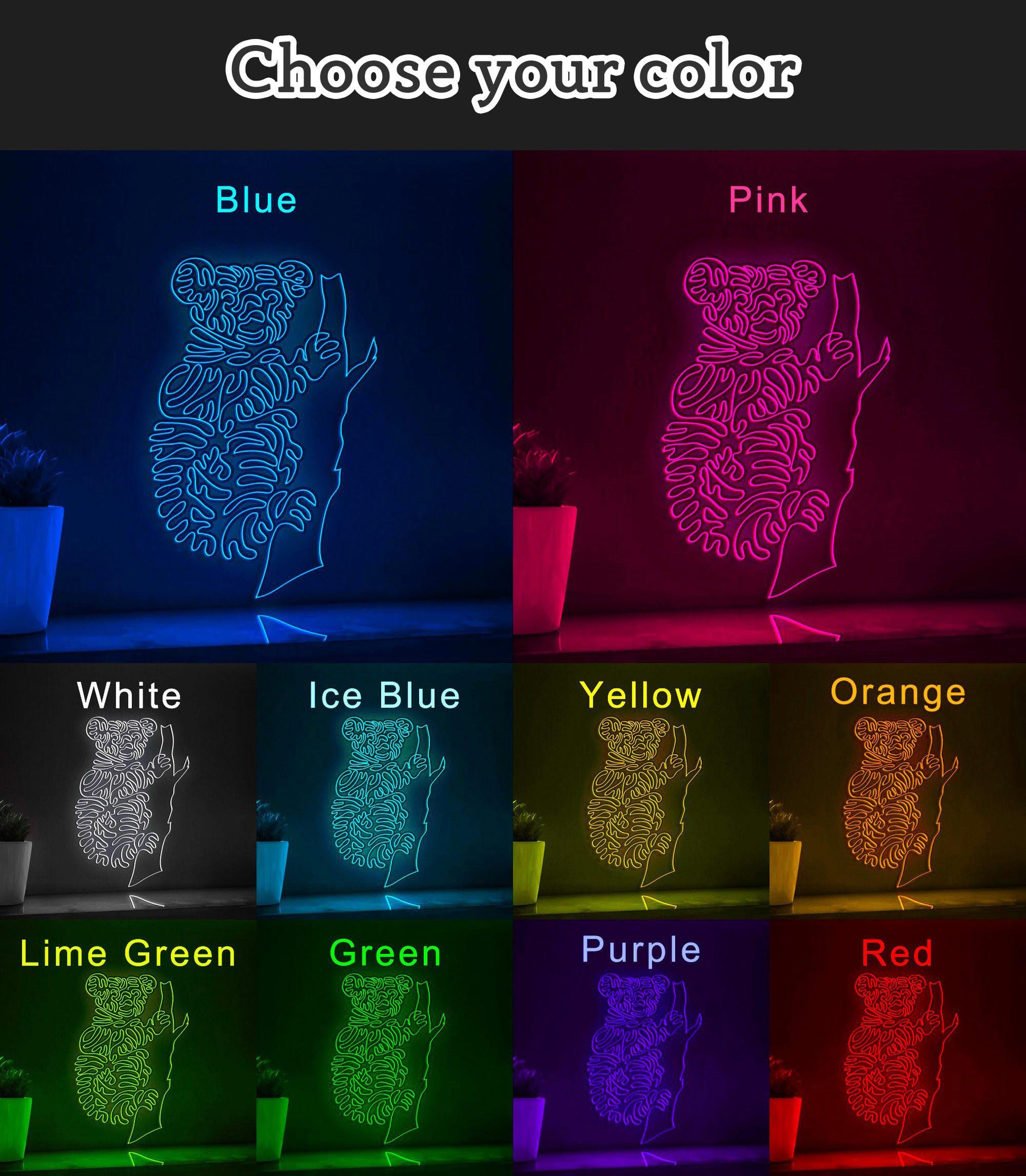 Koala One Line EL Wire Neon Sign - Tree Dweller Wall Art - myneonup