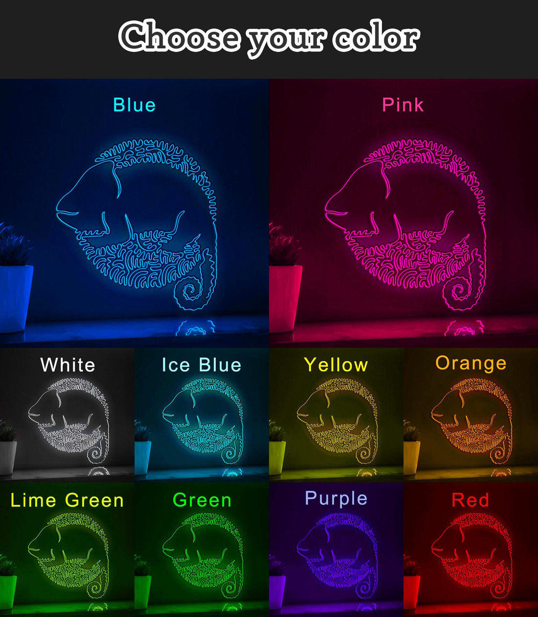 Chameleon One Line EL Wire Neon Sign - Camouflage Lizard Decor - myneonup