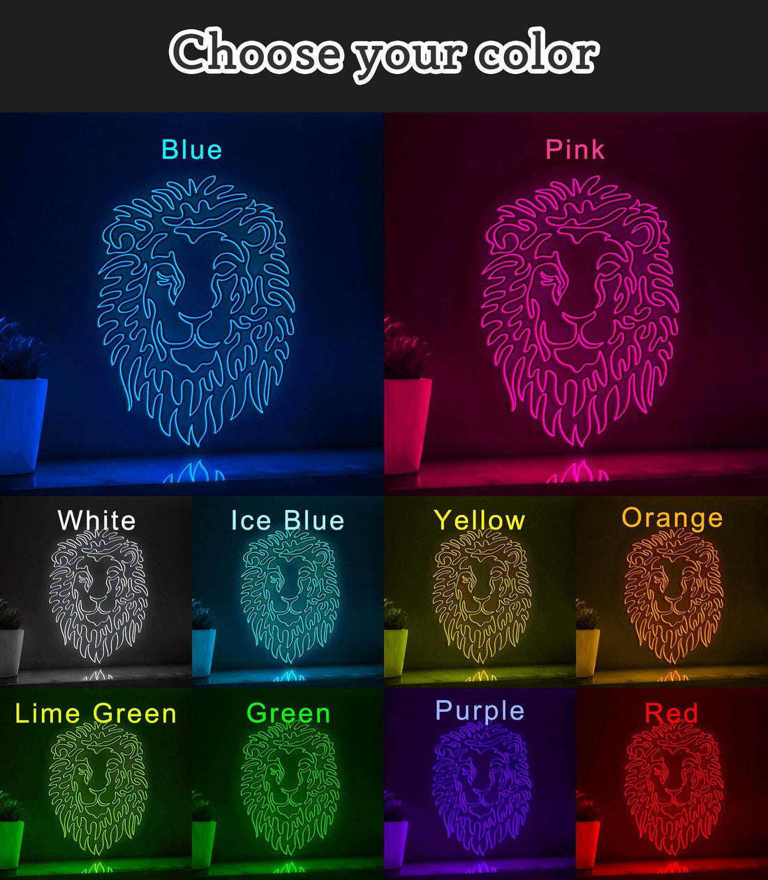 Continuous Line Neon Lion Art for Modern Wall Decor - myneonup