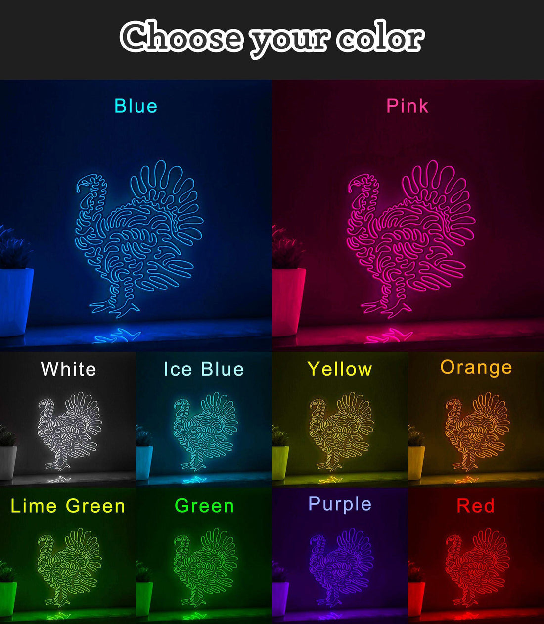 Turkey One Line EL Wire Neon Sign - Fan Tail Bird Decor - myneonup