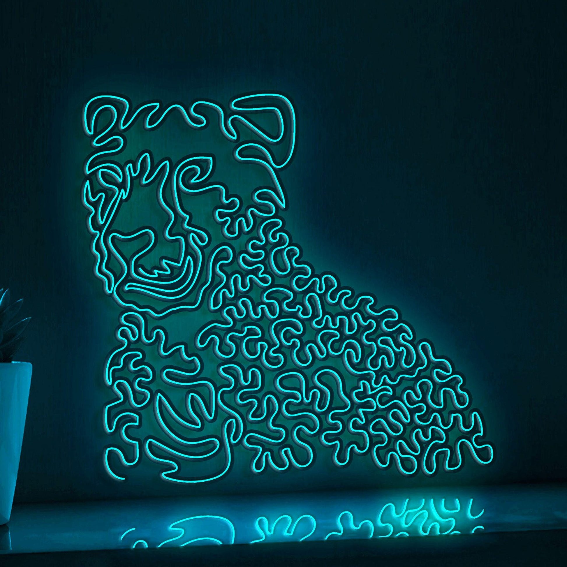 Cheetah One Line EL Neon - Eyeing Prey Wall Art - myneonup