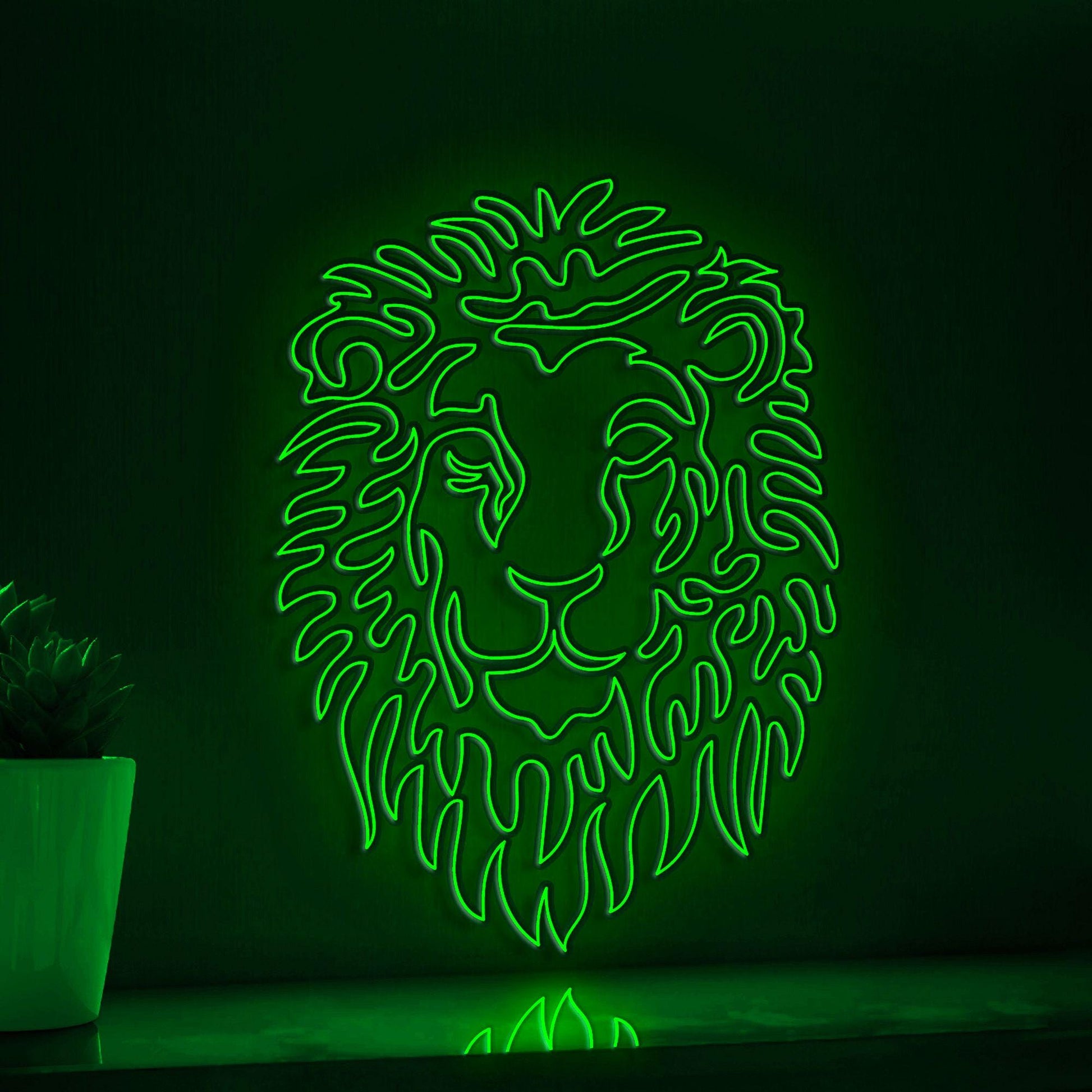Continuous Line Neon Lion Art for Modern Wall Decor - myneonup