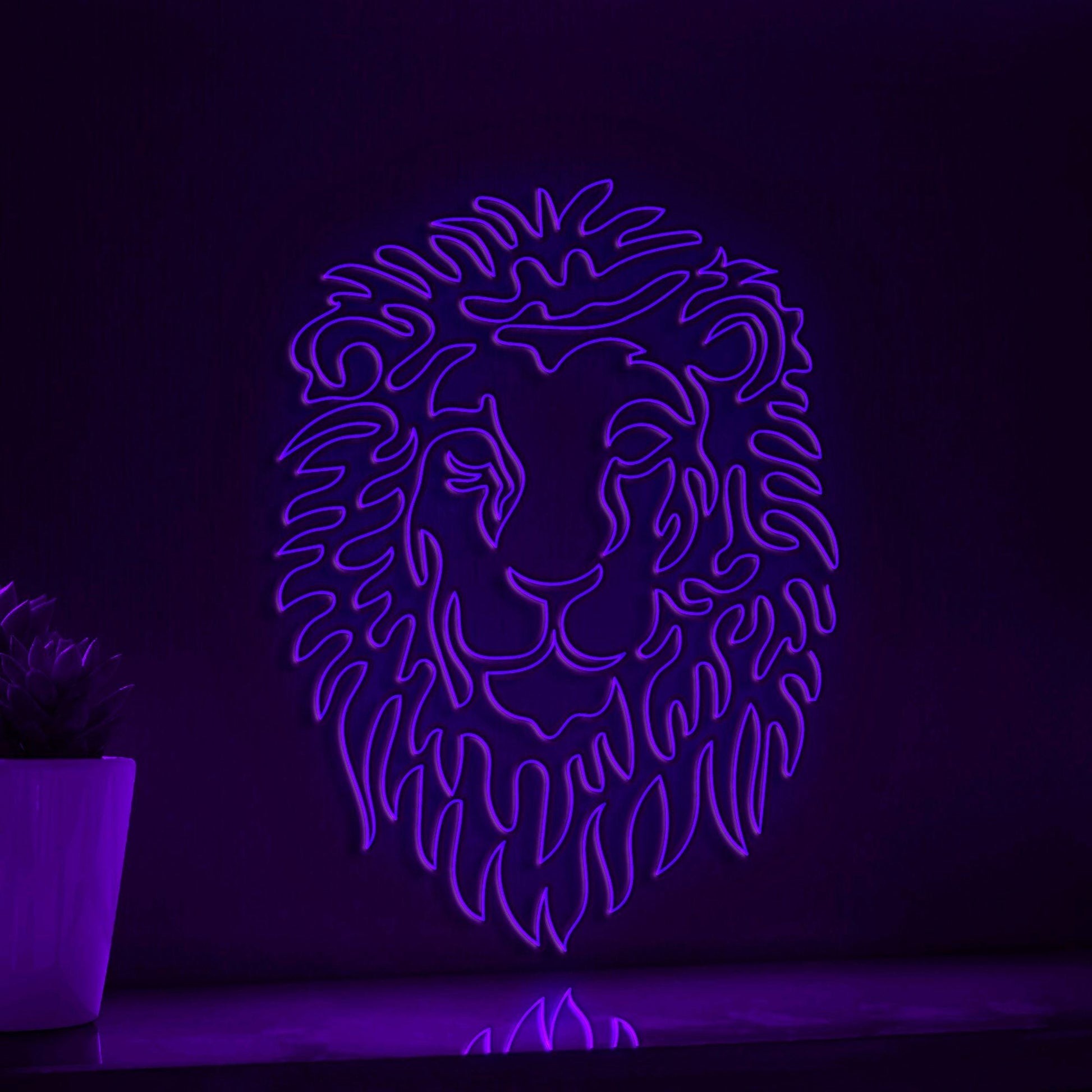 Continuous Line Neon Lion Art for Modern Wall Decor - myneonup