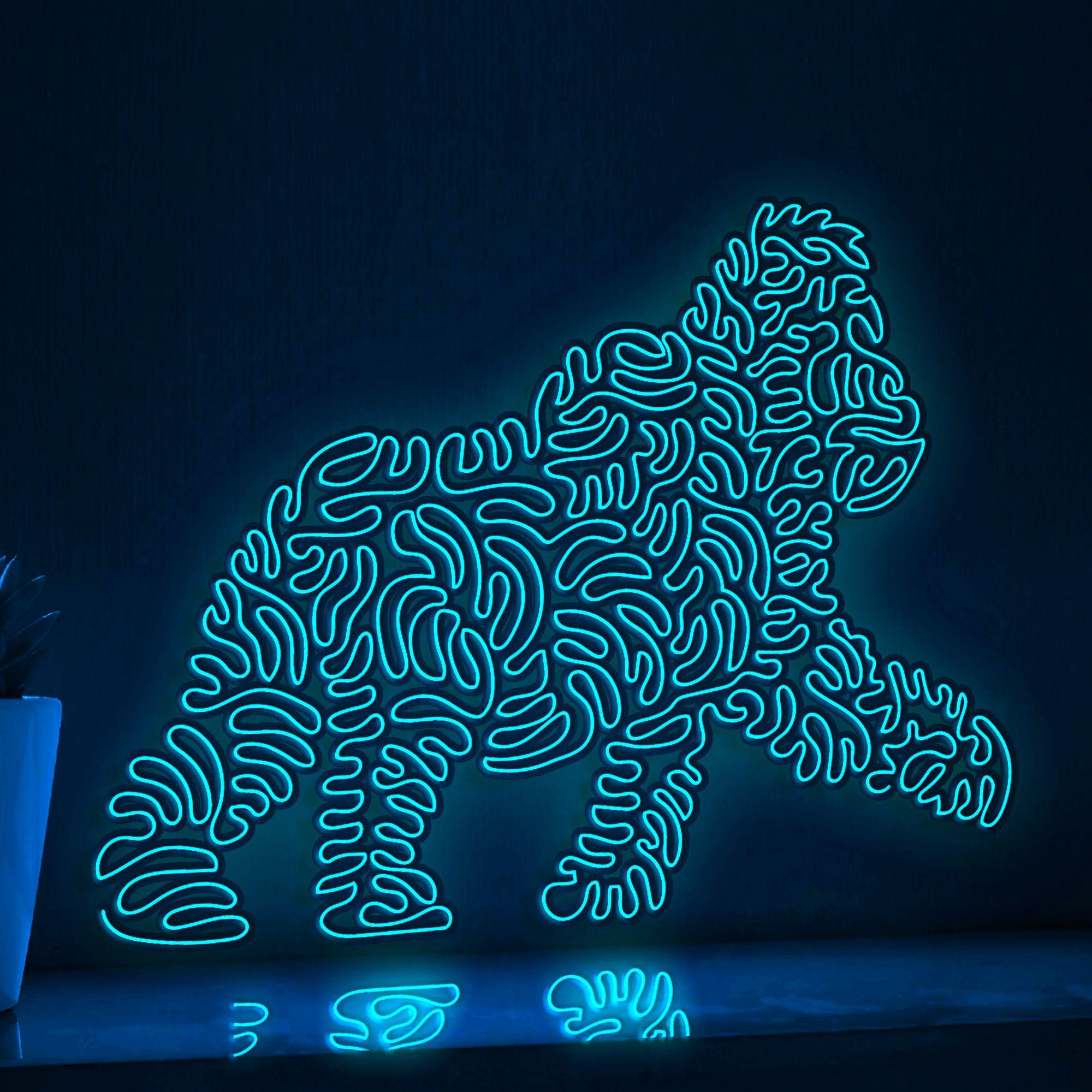 Gorilla One Line EL Wire Neon Sign - Primate Art Wall Decor - myneonup