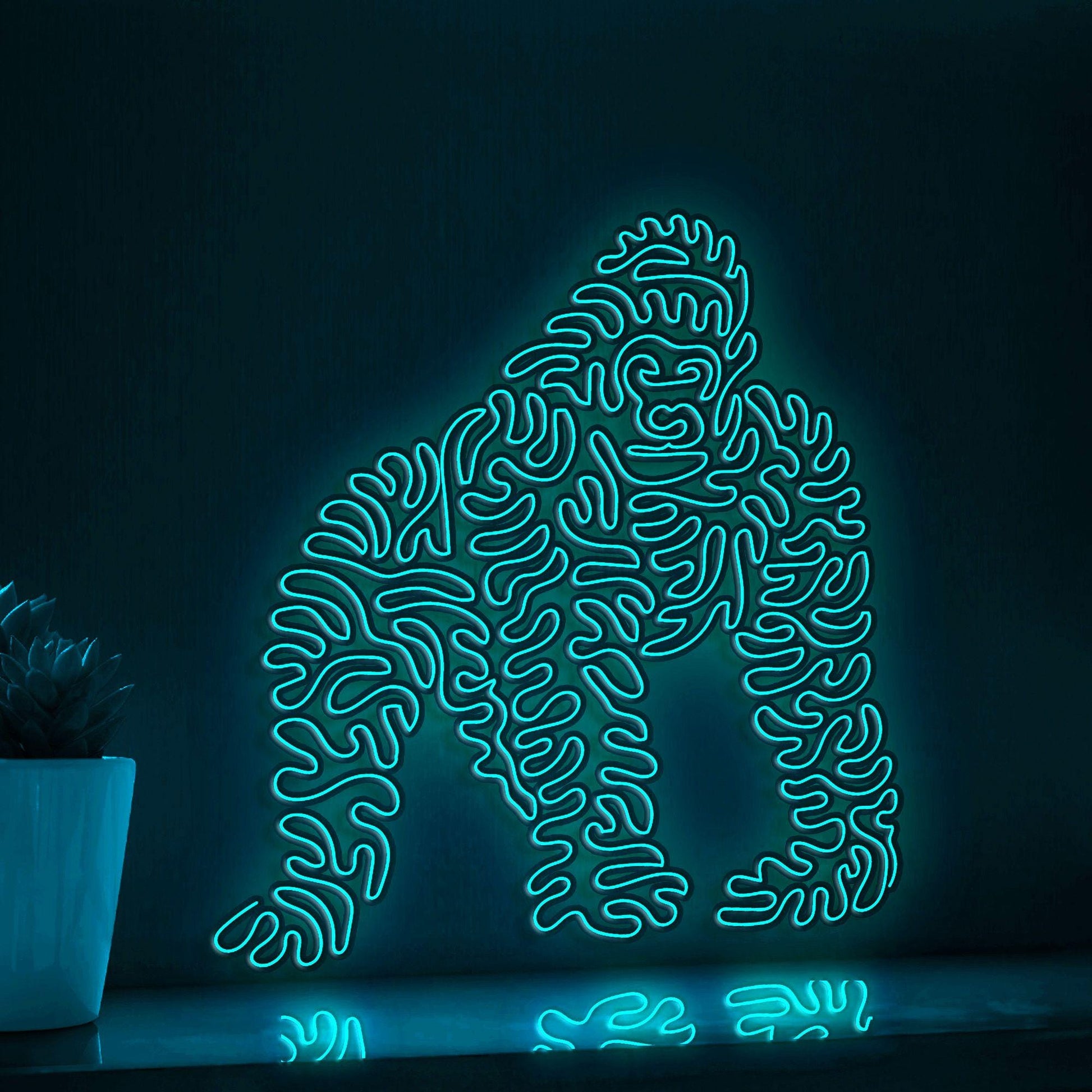 Gorilla One Line EL Wire Neon Sign - Shaggy Jungle Wall Art - myneonup