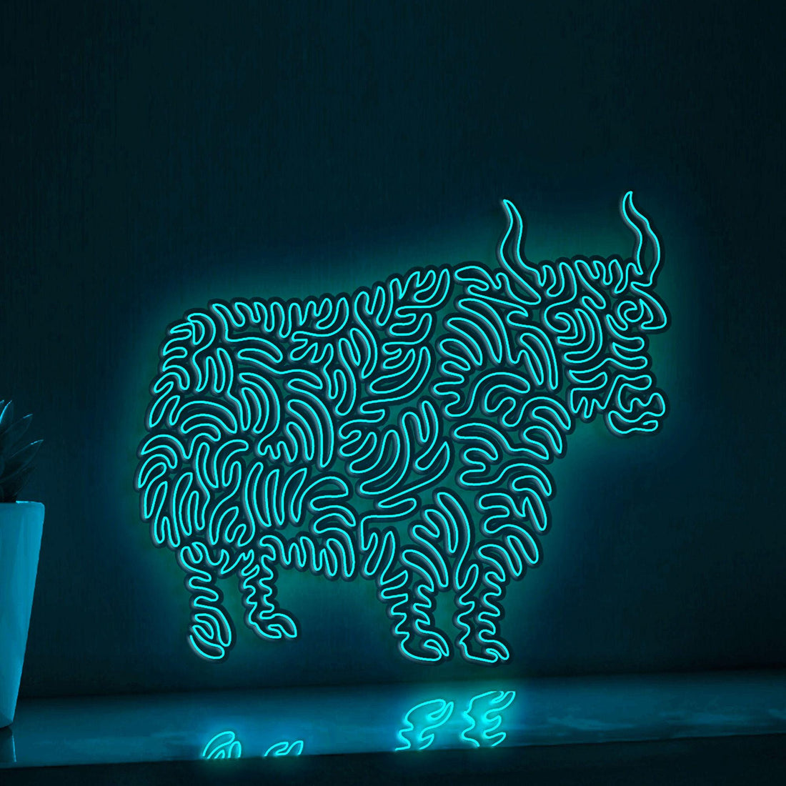 Yak One Line Art EL Wire Neon Sign - Long-Haired Animal Wall Decor - myneonup