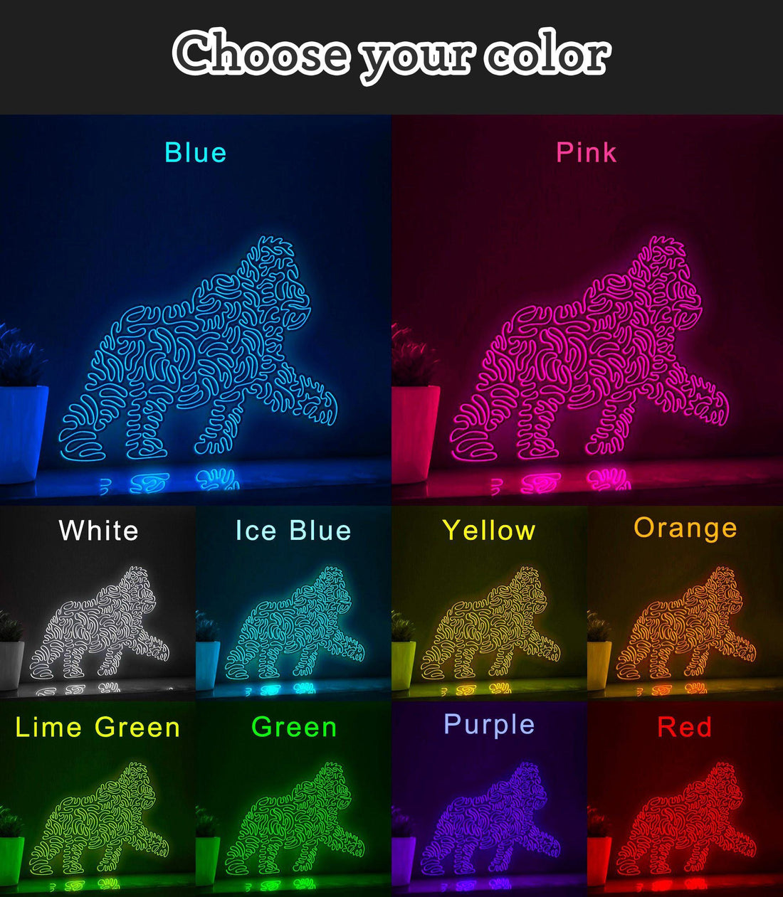 Gorilla One Line EL Wire Neon Sign - Primate Art Wall Decor - myneonup